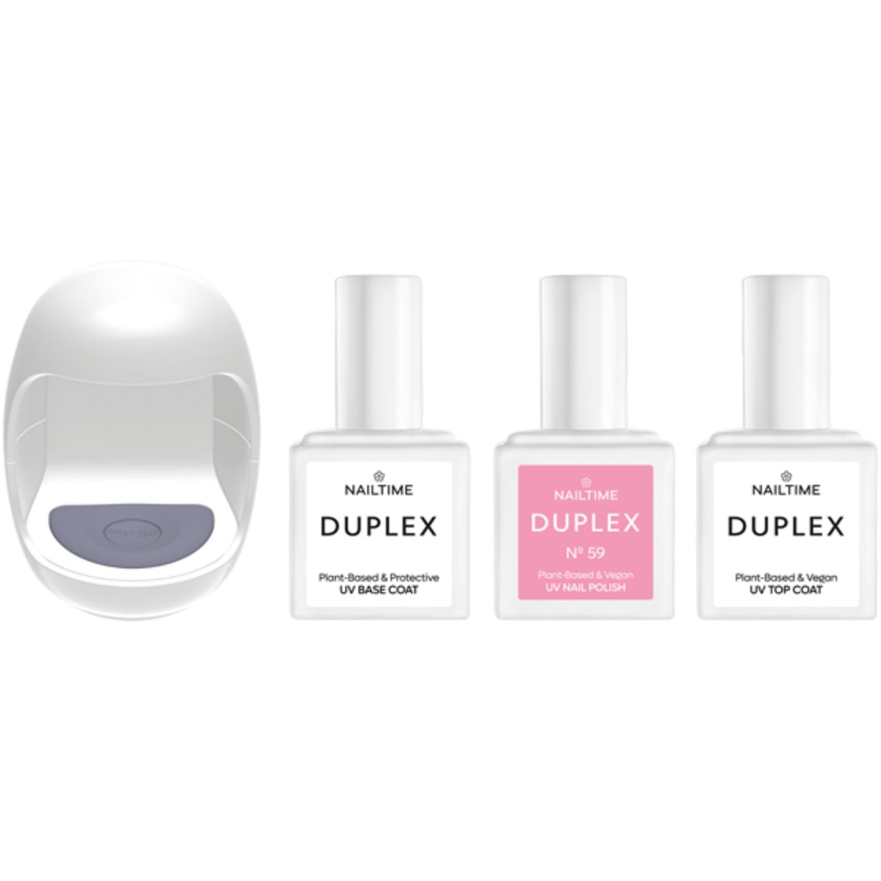 Nailtime, Duplex Travel Set = Mini-Power LED Light + UV Base Coat + UV Top Coat + Nail Polish 59