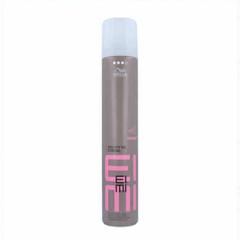 Haarspray-Dose, braun mit weißem Deckel. Schriftzug: EIMI, MISTIFY ME STRONG. Level 3.