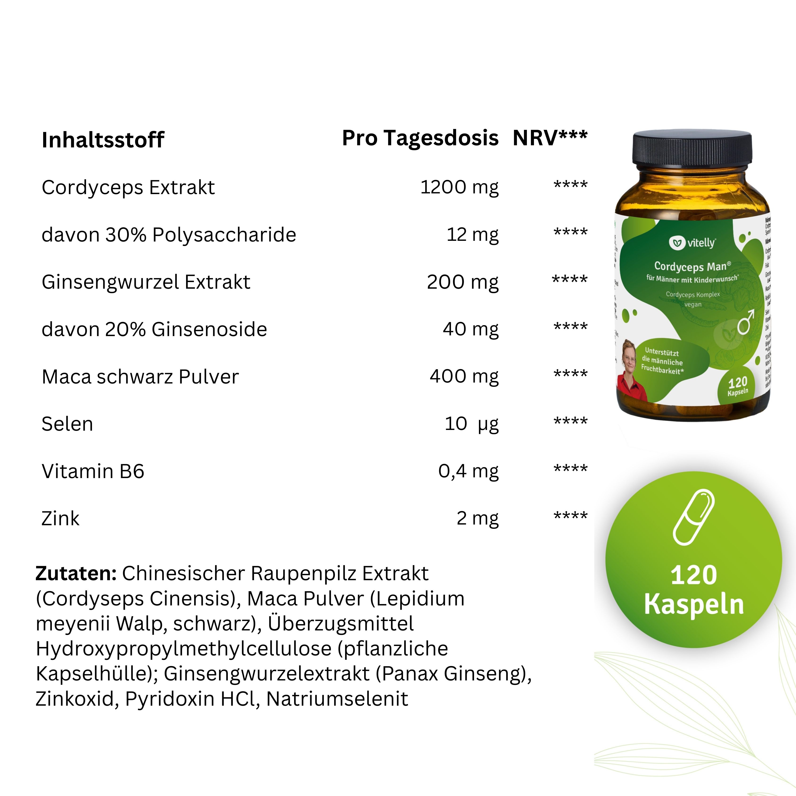 vitelly Cordyceps Man® Fertilitäts Kapseln für einen Monat