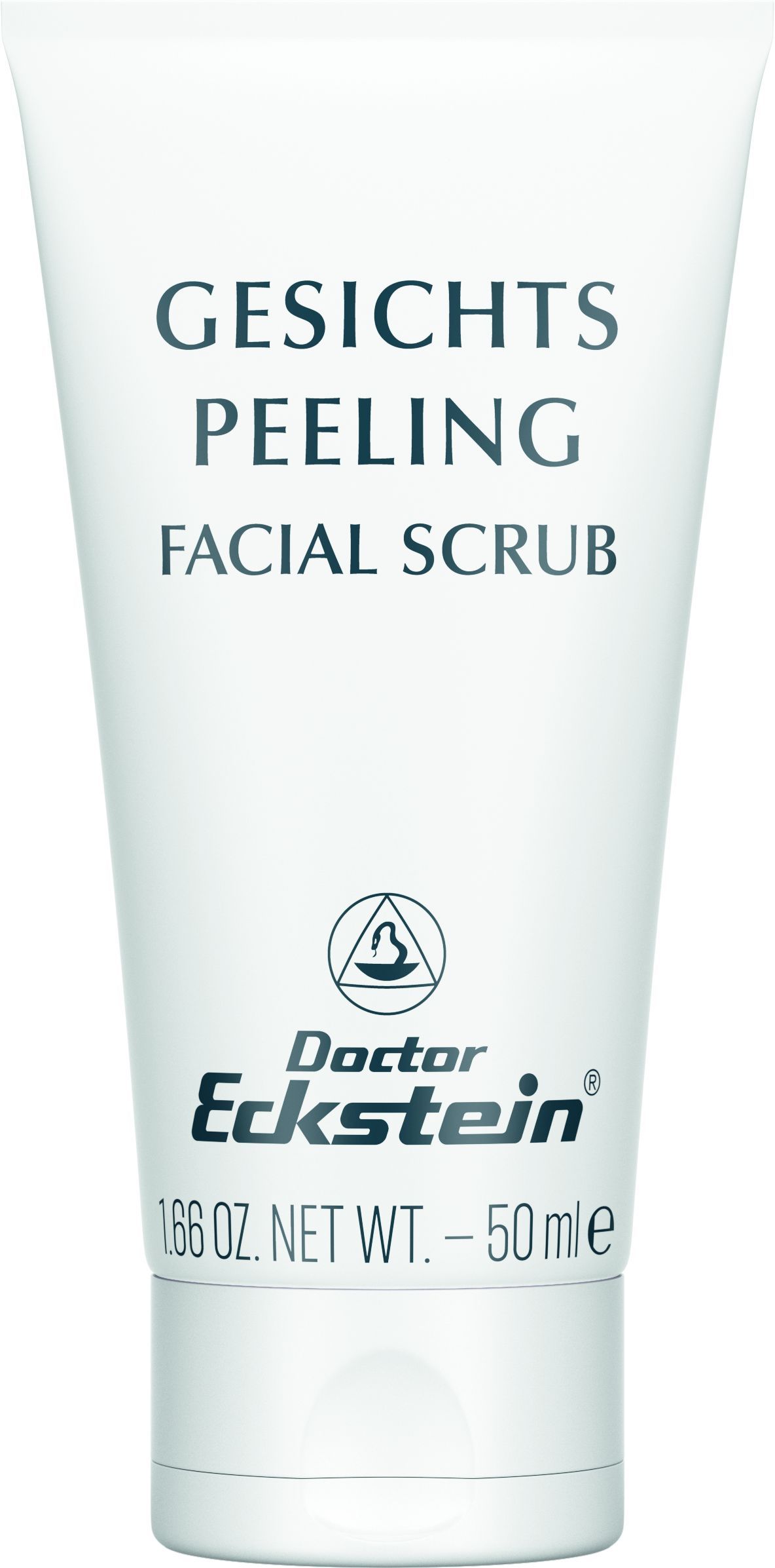 Weiße Tube mit Aufschrift 'Gesichts Peeling Facial Scrub'. Marke Doctor Eckstein. Inhalt: 50 ml.