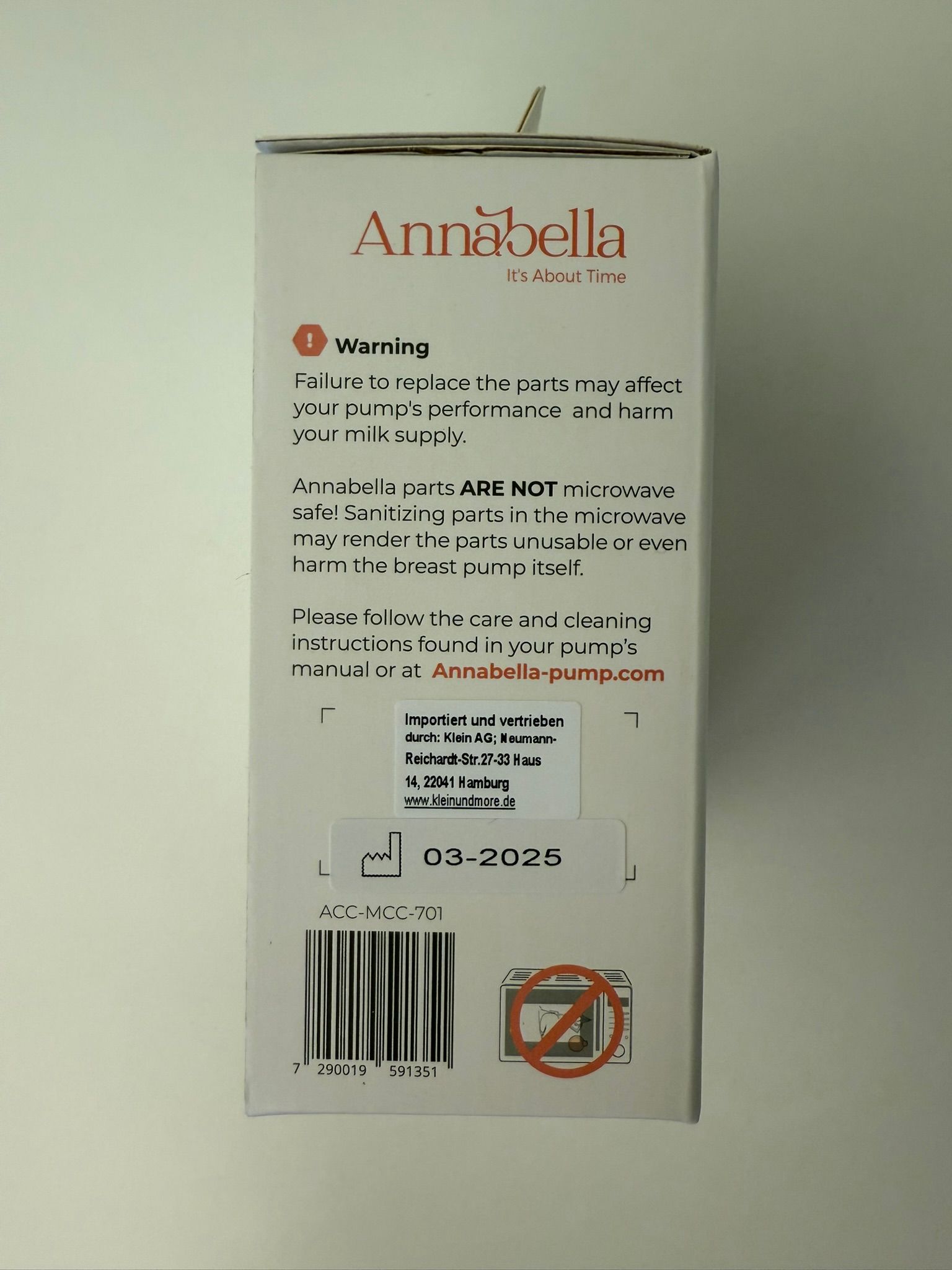 Verpackung. Text: Warnhinweis. Informationen zur Reinigung und Lagerung. Barcode.