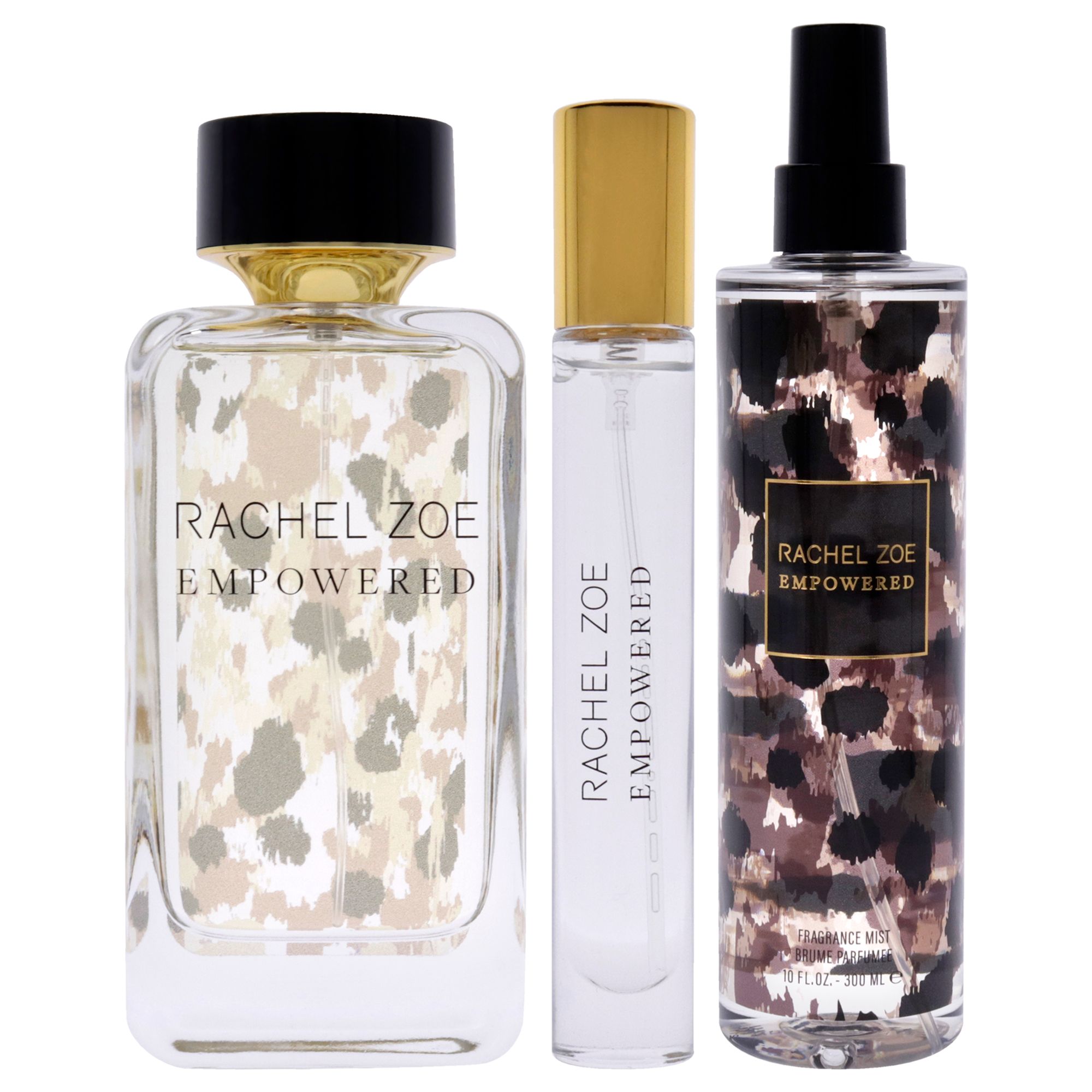 Rachel Zoe Empowered Parfümflasche, kleiner Zerstäuber und Duftnebel-Flasche mit Leopardenmuster.