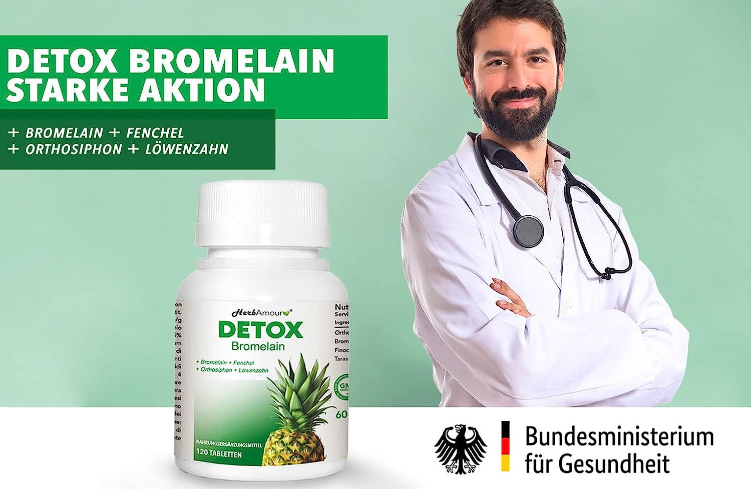 DETOX BROMELAIN  Stark Und Effektiv Entwässernd Und Harntreibend  120 Hochdosierten Tabletten