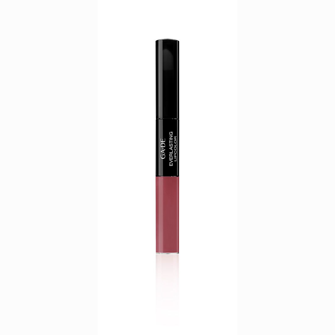 Doppel-Lippenstift mit schwarzem Deckel und rosafarbenem Stift. Aufschrift: GA-DE Everlasting Lipcolor.