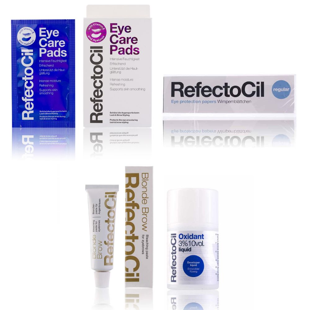 Refectocil Blondierpaste Blonde Brow & Oxidant flüssig 3% Wimpernblättchen Eye Care Pads Set 15 ml Creme