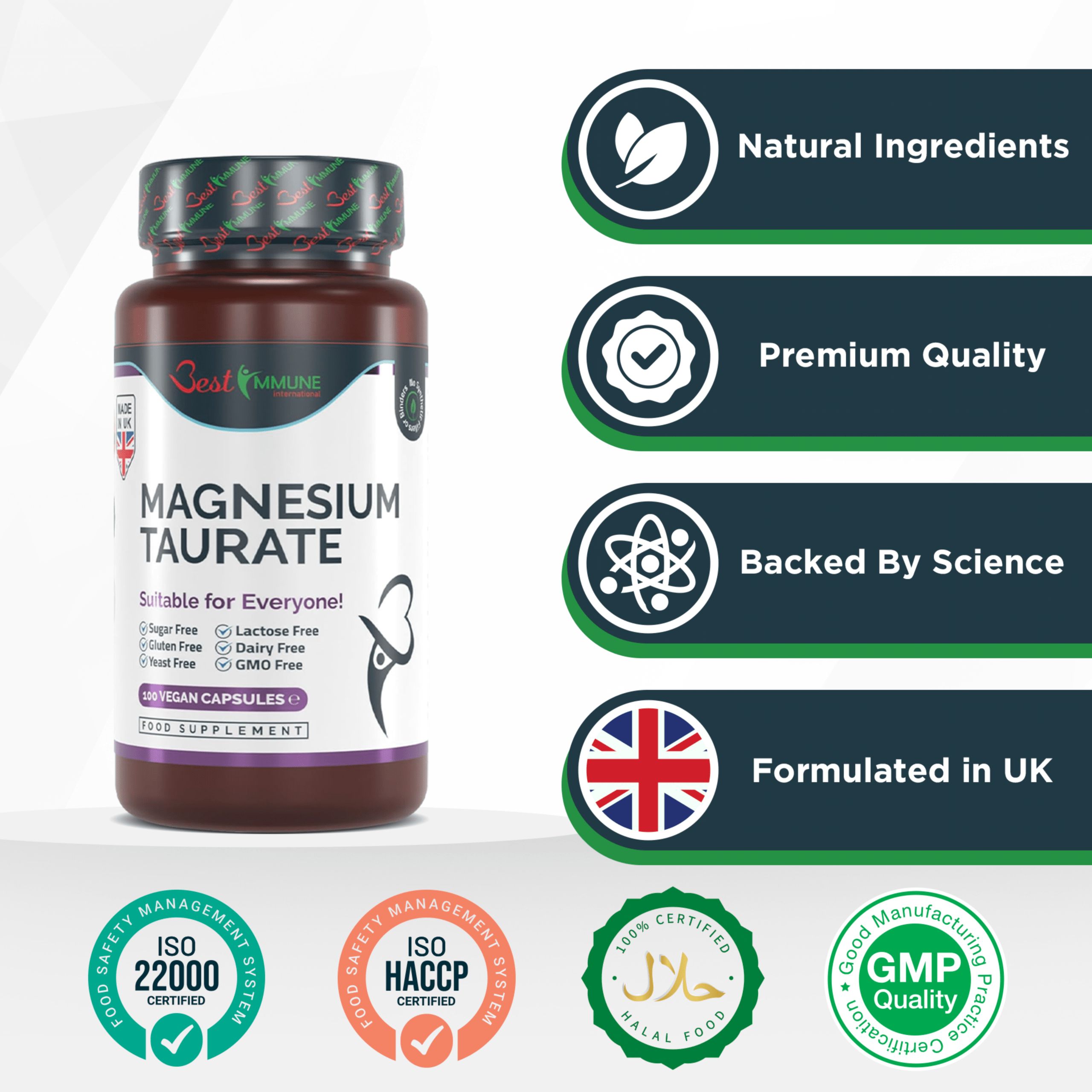 Best Immune Natürliches Magnesiumtaurat 500mg