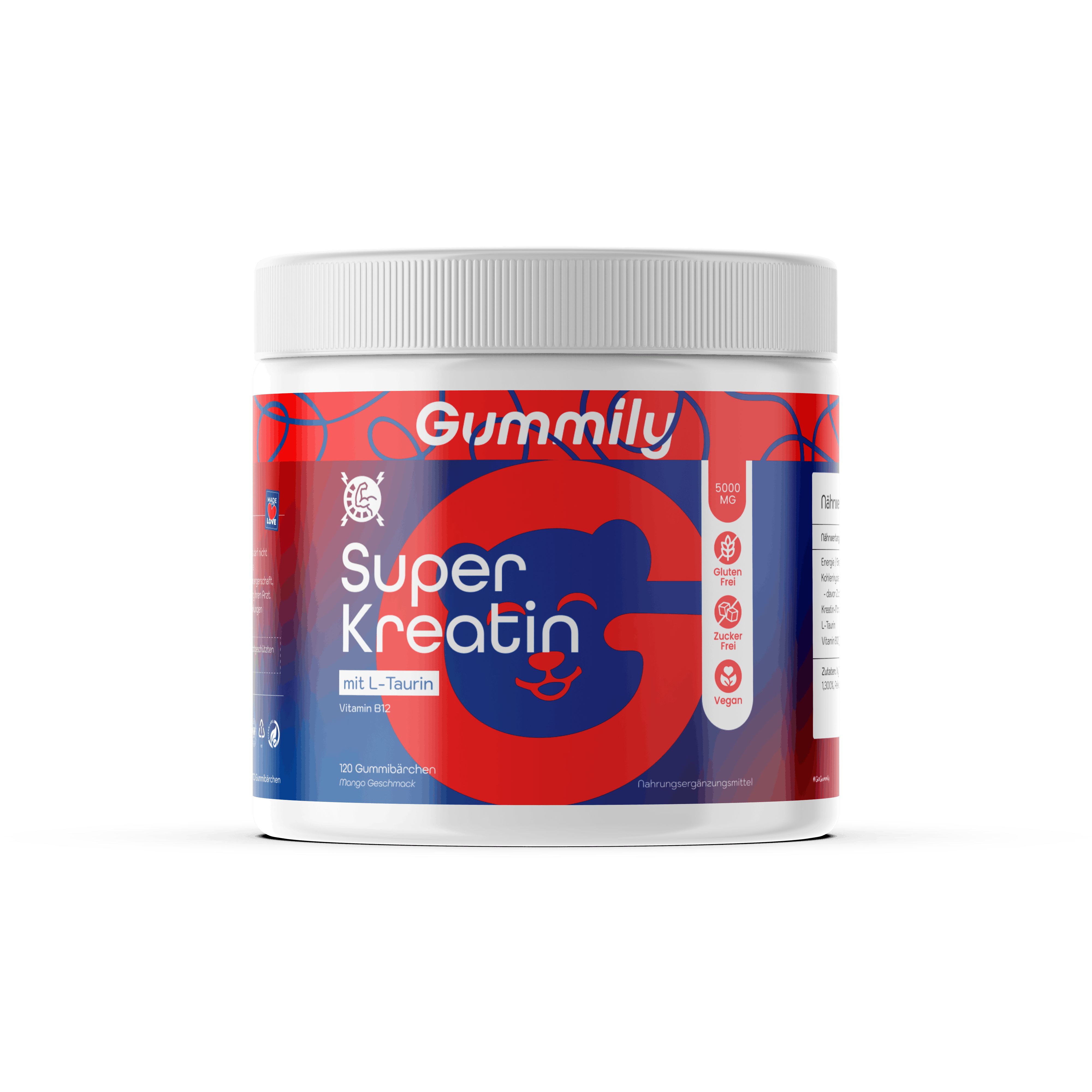 Gummily® Kreatin Gummibärchen 5000 mg – Creatin Monohydrat mit L-Taurin & Vitamin B12 120 St