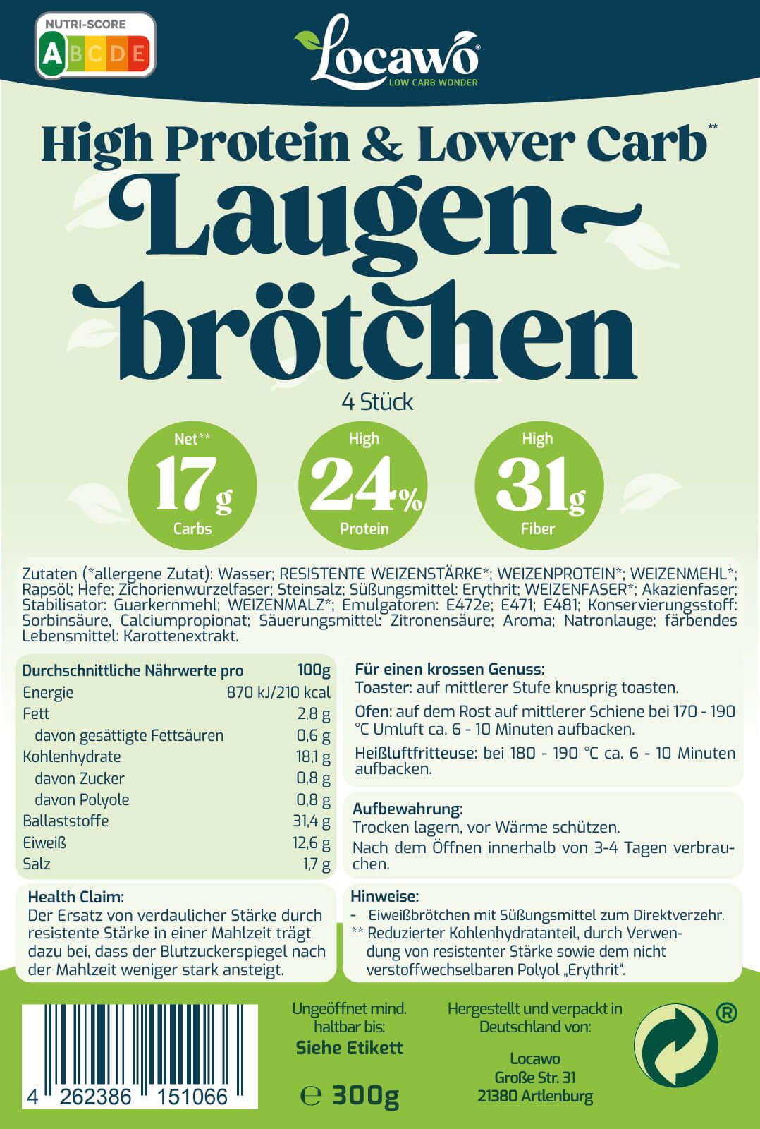 Locawo High Protein & Low Carb Laugenbrötchen