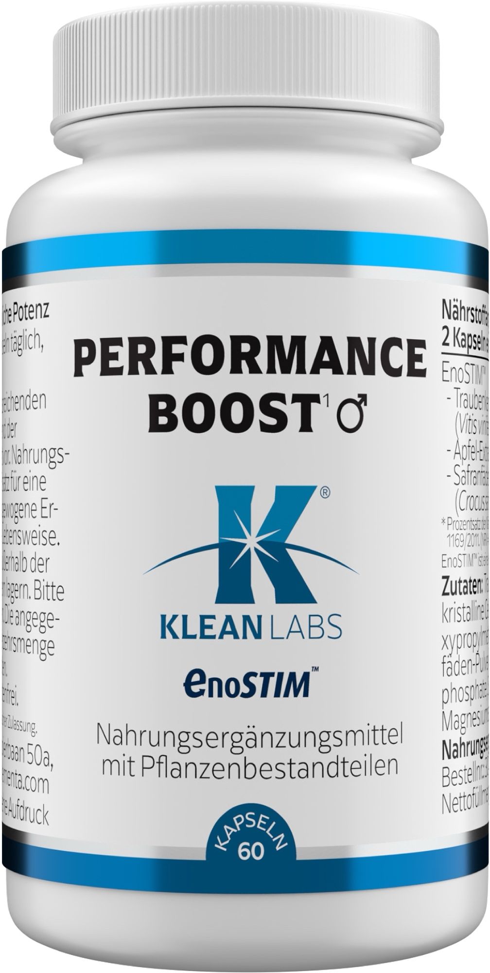 Klean Labs Performance Boost Kapseldose mit 60 Kapseln, Nahrungsergänzungsmittel mit Pflanzenbestandteilen.