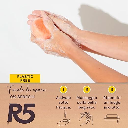 R5 Festes Pflegeduschgel 2 Stück, natürlichen Ursprungs, Reismehl und Kokosöl