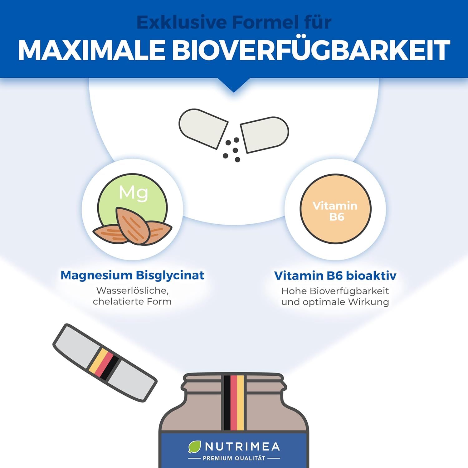 Nutrimea Magnesium Glycinat + Vitamin B6 | Optimale Bioverfügbarkeit