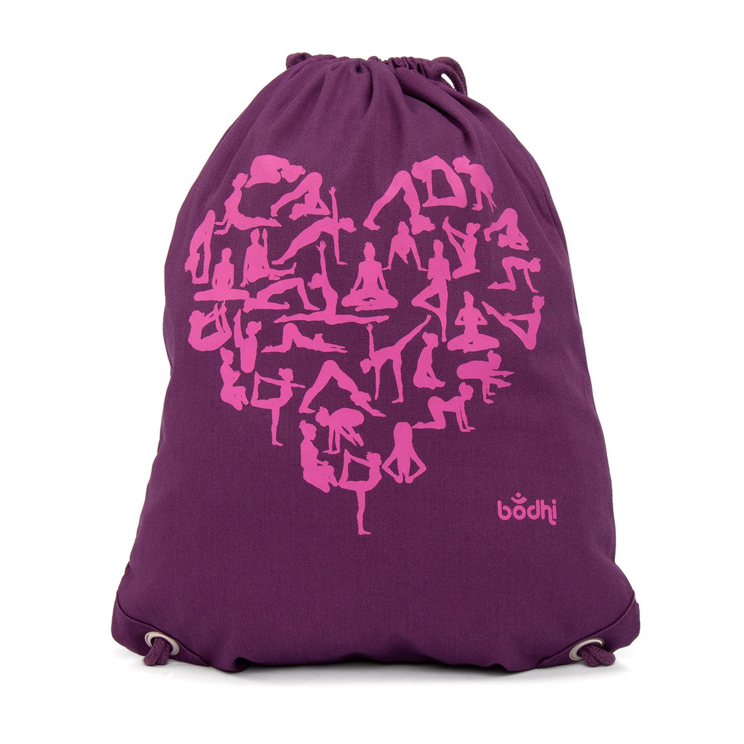 bodhi Turnbeutel GymBag YOGA HEART, lila mit Print fuchsia, 100% Baumwolle