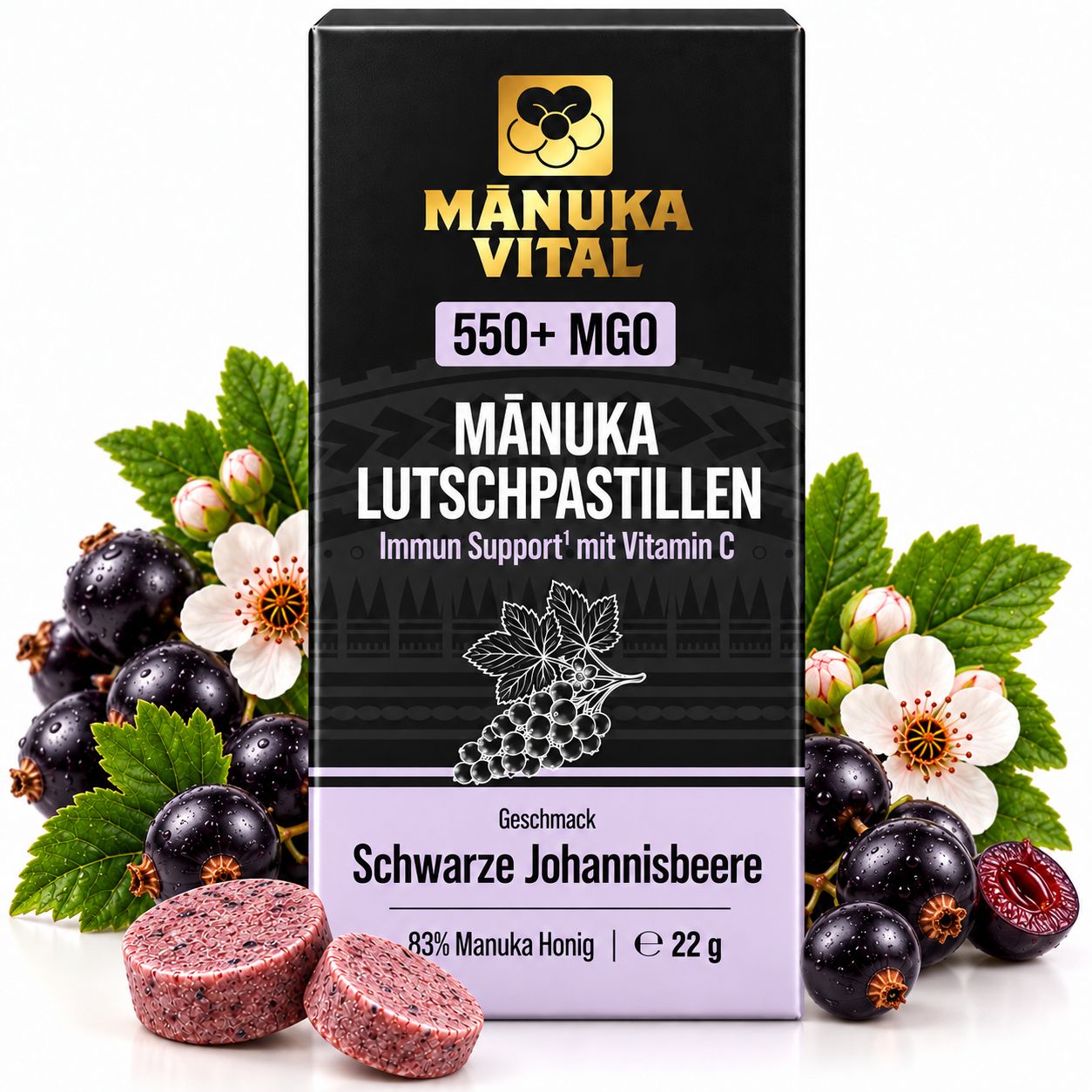 Manuka Vital Manuka Lutschpastillen MGO 550+ mit Schwarzer Johannisbeere & Vitamin C