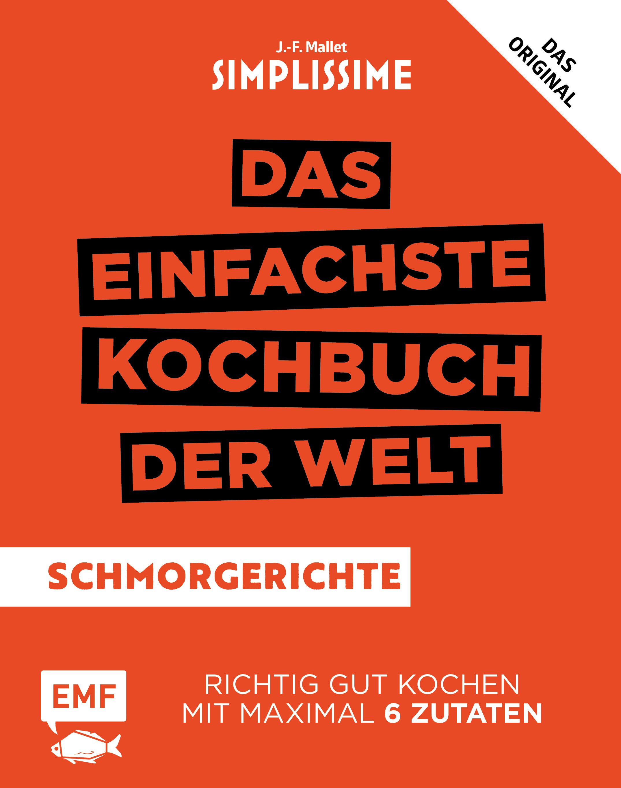 Buchcover: Simplissime – Das einfachste Kochbuch der Welt. Titel in Schwarz auf orangefarbenem Hintergrund. Enthält Schmorgerichte.