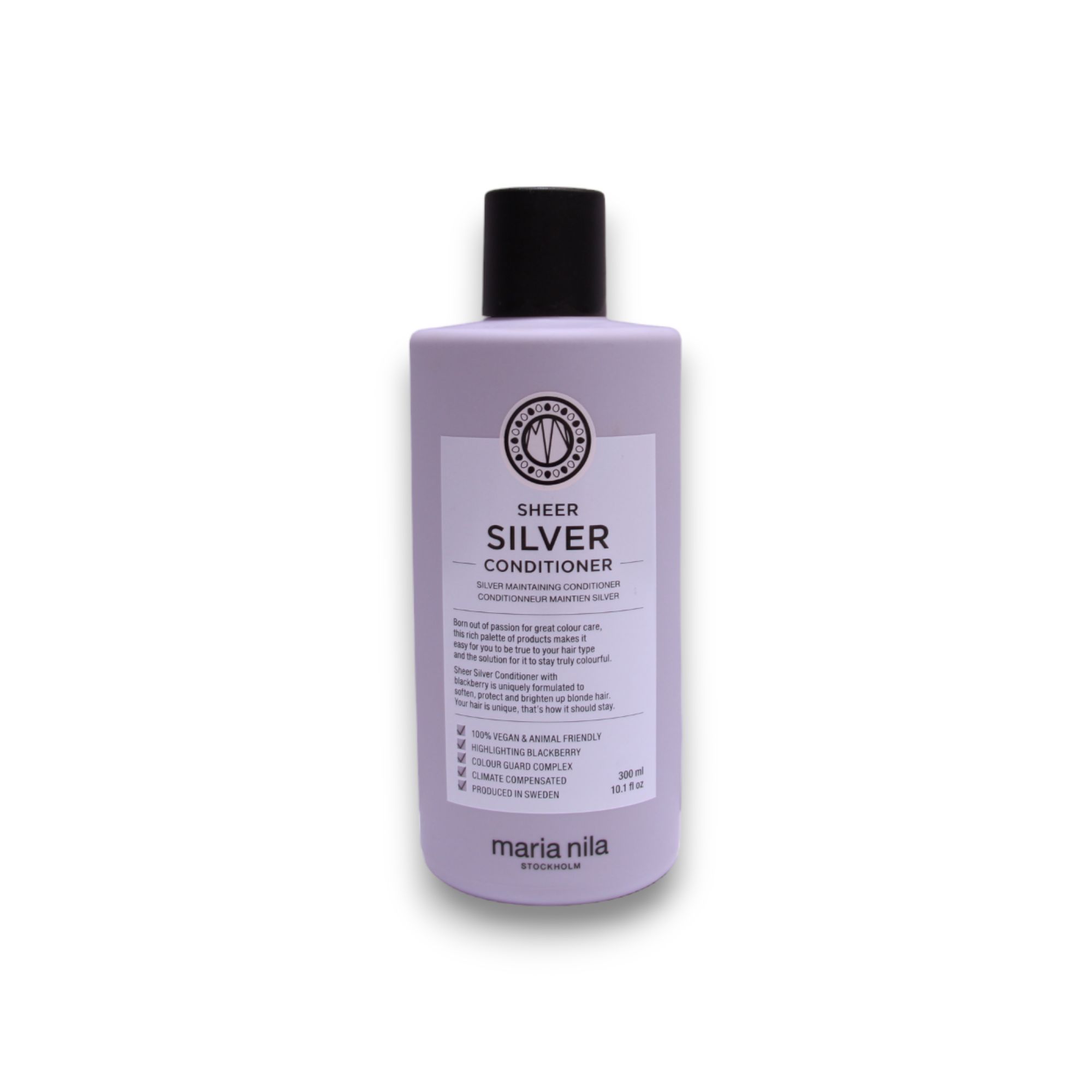 Maria Nila Sheer Silver Conditioner Flasche, 300ml, auf weißem Hintergrund.