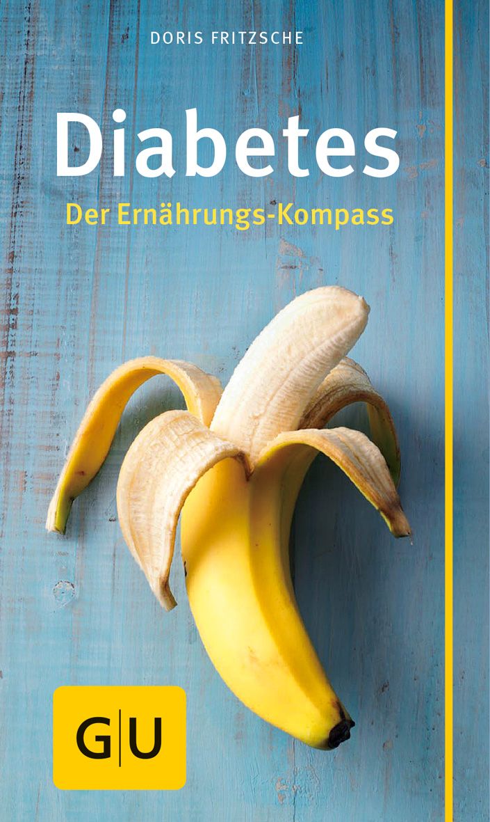 Buchcover mit Banane. Titel: Diabetes. Autor: Doris Fritzsche. Verlag: GU. Auf blauem Holzgrund.