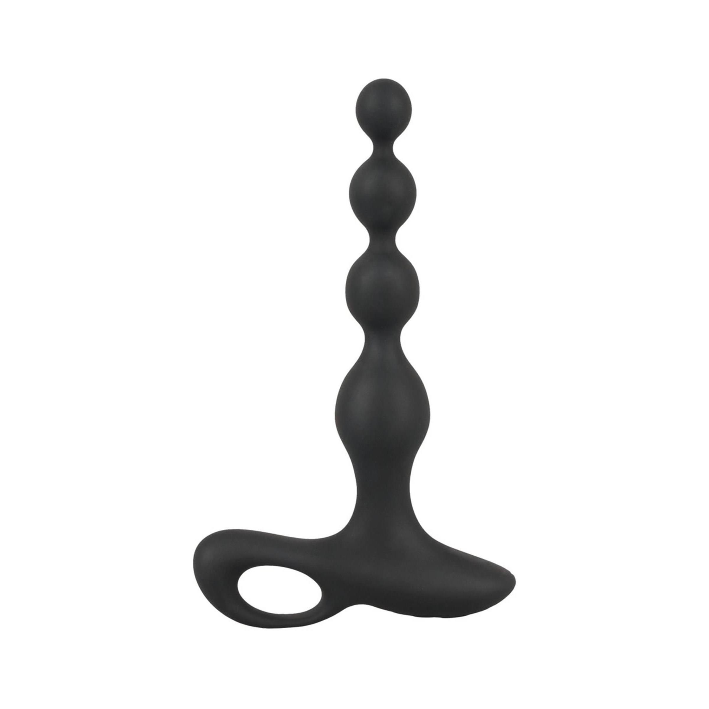 Schwarze Analperlen mit drei Kugeln und einem Griff. Aus Silikon.