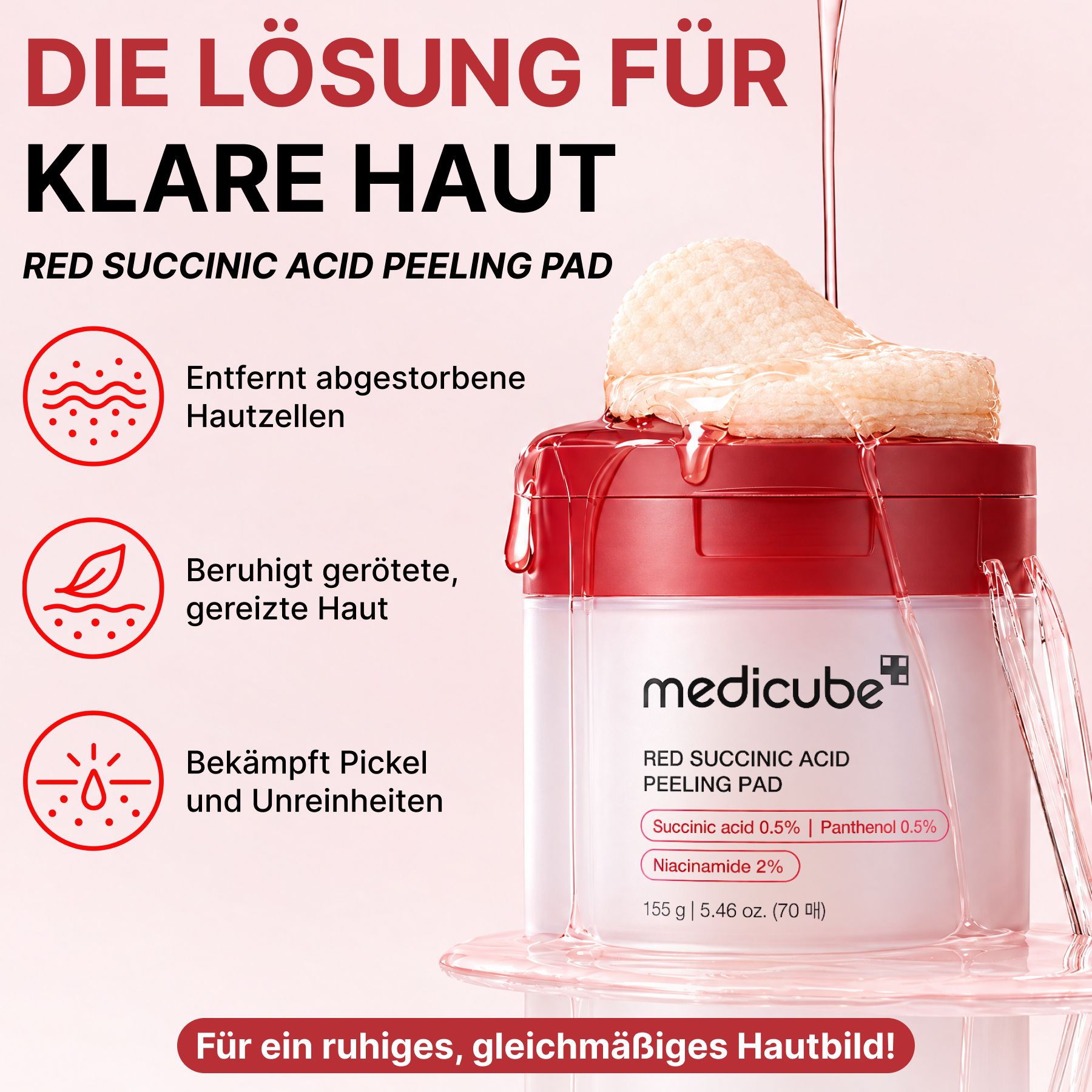 Medicube BHA, AHA SUCCINIC ACID Reinigungspads Gesichtspeeling mit Niacinamide Panthenol