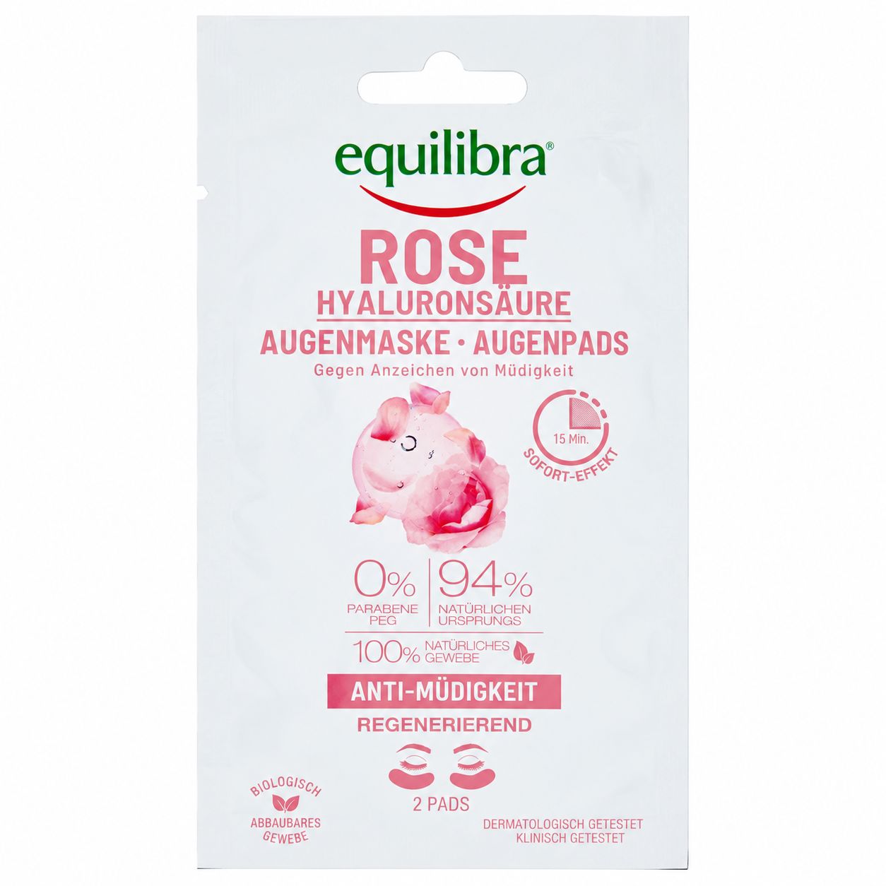 Equilibra Augenmaske mit Hyaluronsäure und Rose, 2 Pads.