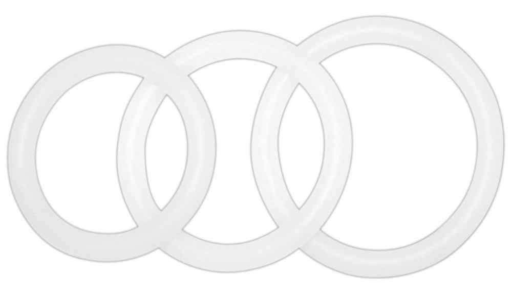 Drei weiße Ringe, ineinander verschlungen. Produkt für den Intimbereich.