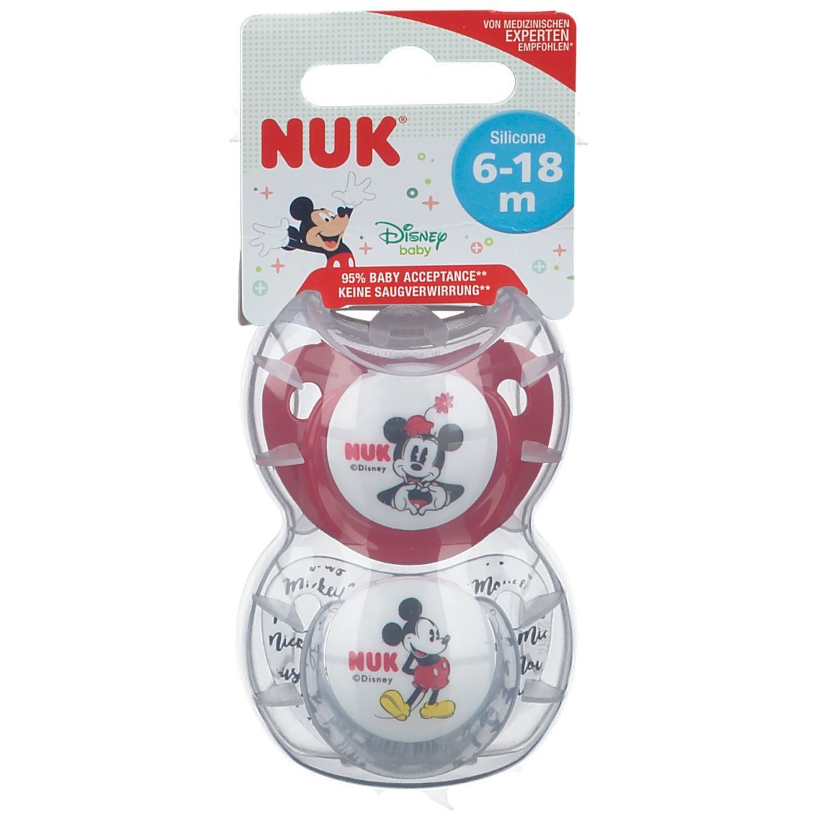 NUK® Trendline Disney Mickey Schnuller aus Silikon Größe 6 bis 18 Monate (Farbe/Motiv nicht wählbar)