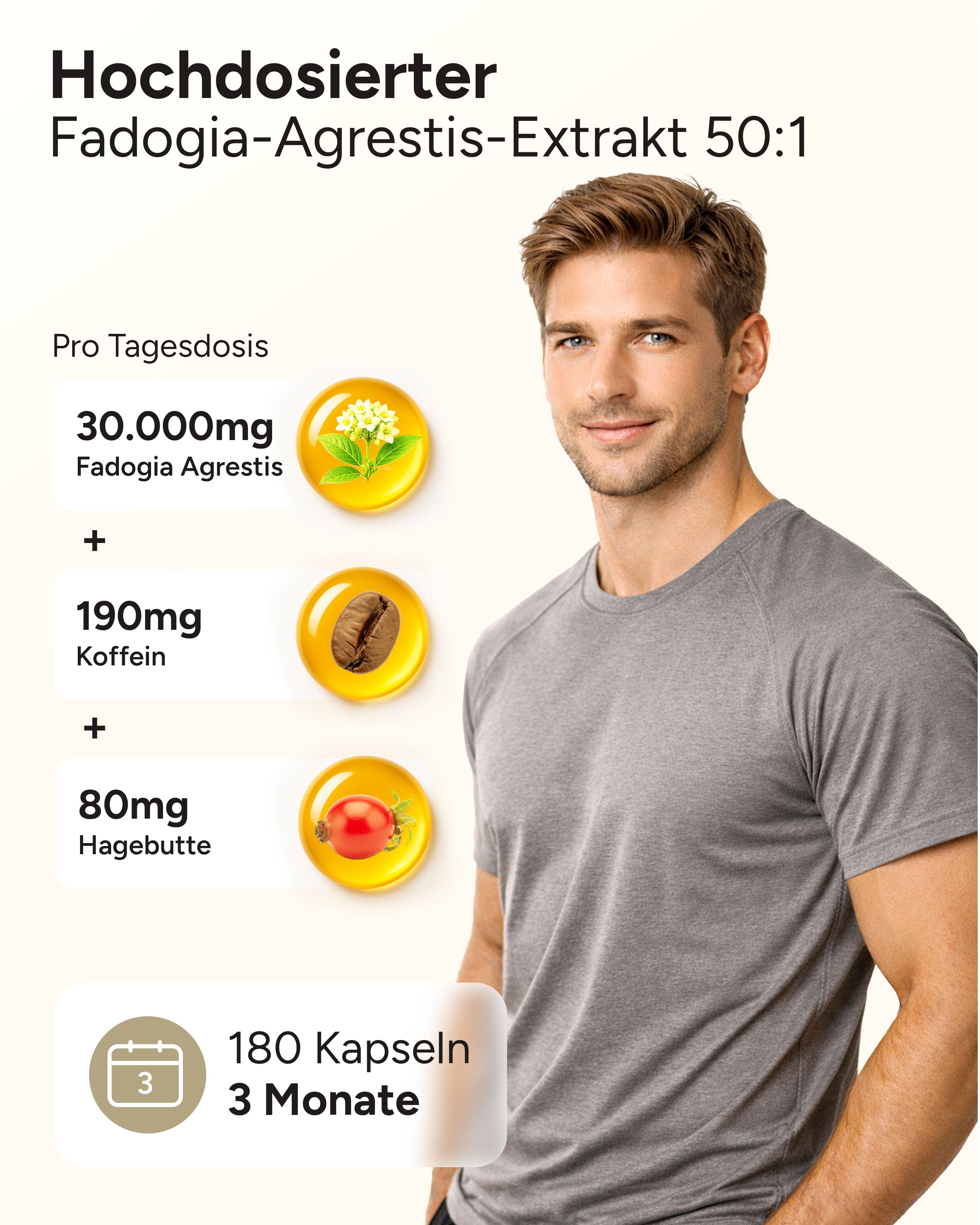 plantomol® Fadogia Agrestis Extrakt Kapseln 50:1 - mit Koffein, Vitamin C aus Hagebutte & Zink