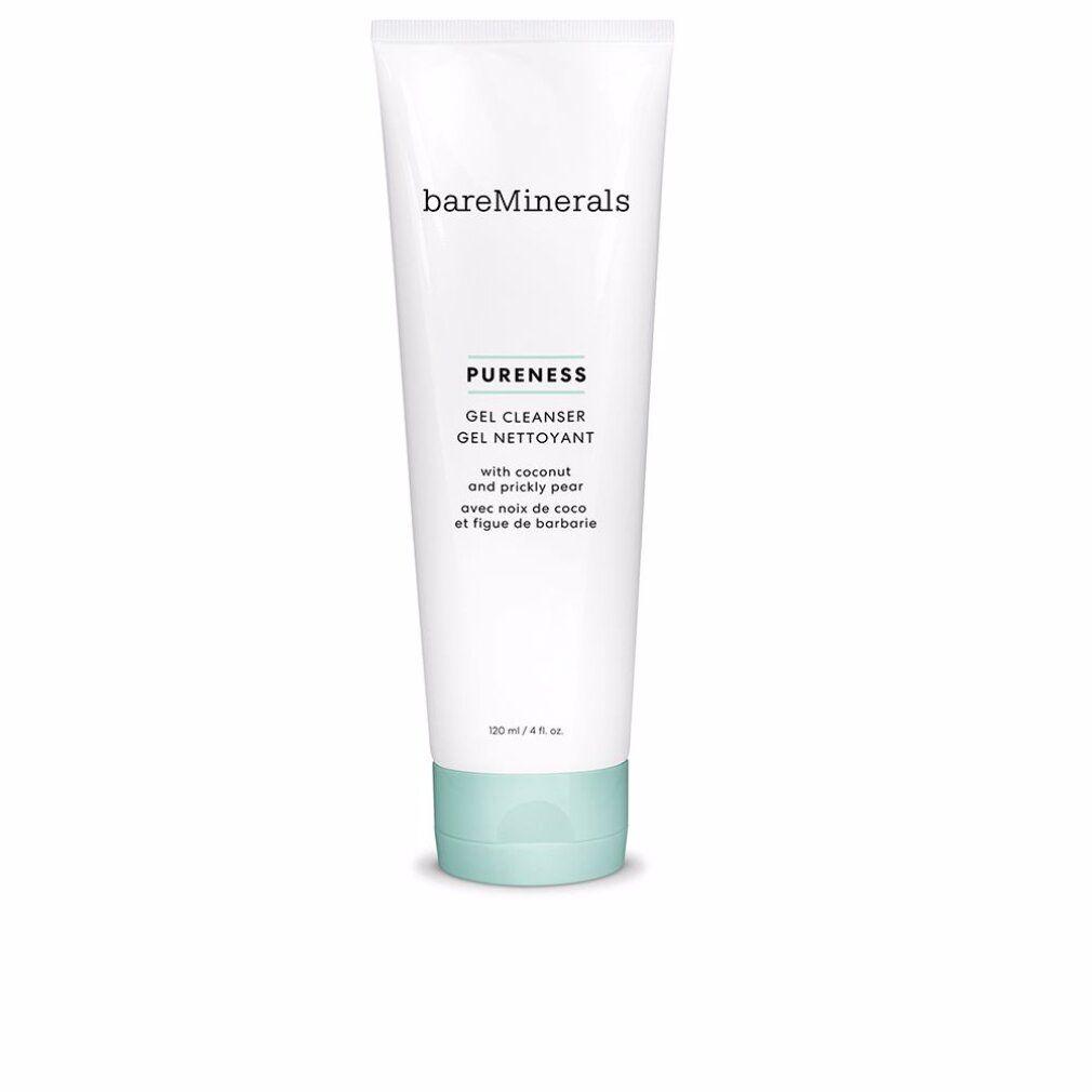 Weiße Tube mit hellblauem Boden. Aufschrift: bareMinerals, PURENESS, GEL CLEANSER, GEL NETTOYANT.