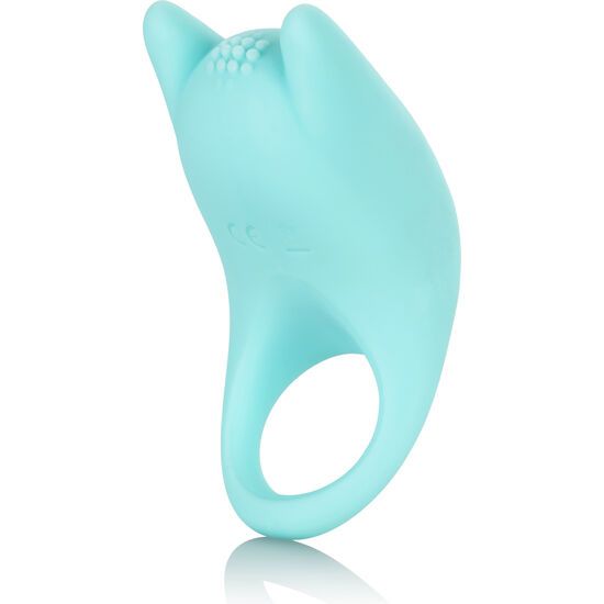 Türkisfarbener Ring-Vibrator. Mit zwei Erhebungen und einem Ring. Aus Silikon.