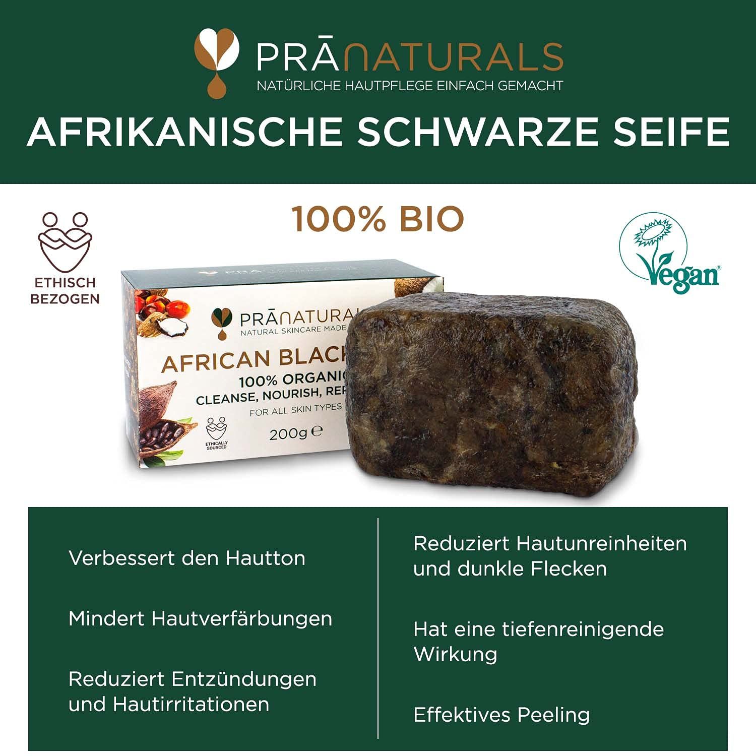 PraNaturals Organisch Afrikanische Schwarze Seife