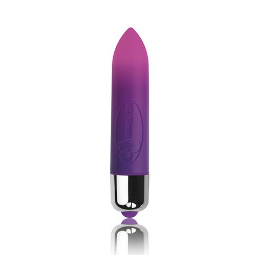 Lila Bullet-Vibrator. Spitze pink, Farbverlauf. Metallspitze, Bedienknopf. Aufschrift: RO 80mm.