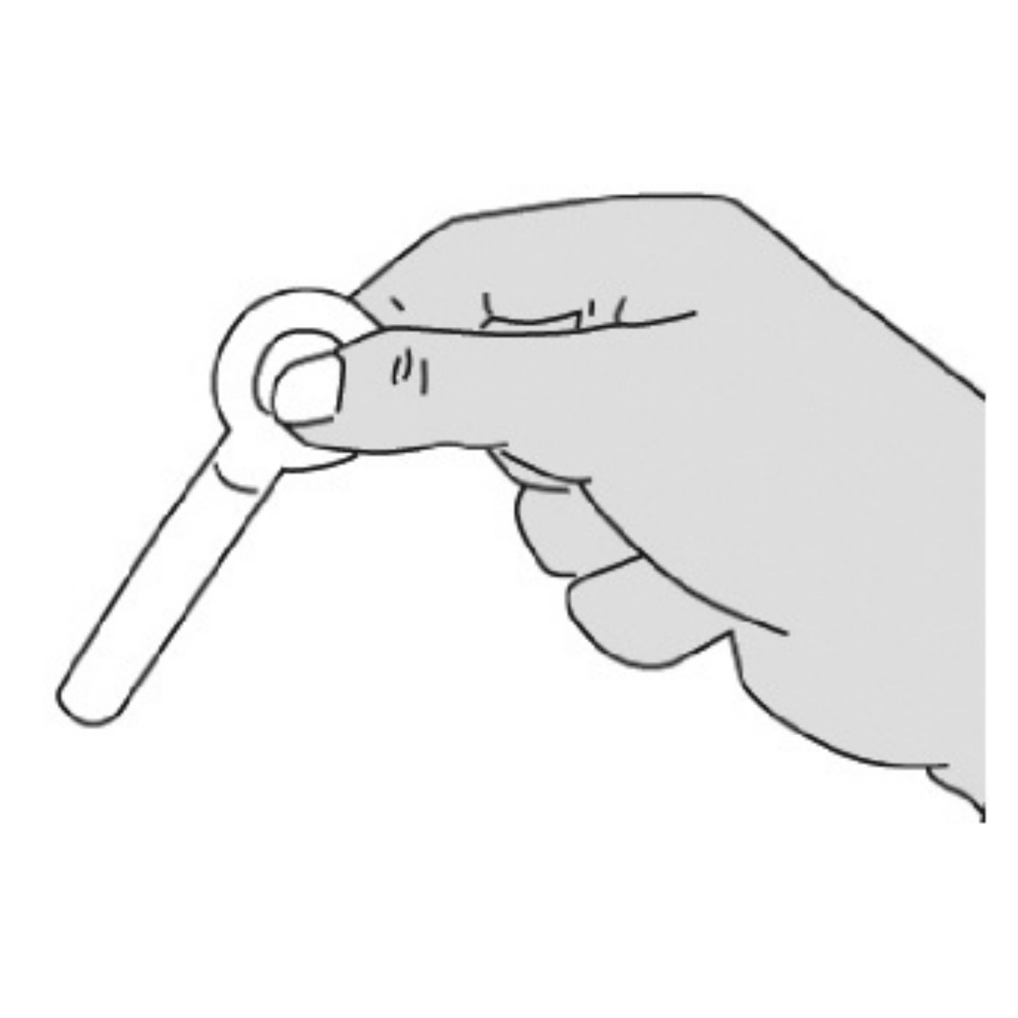 Hand hält ein ovales Objekt mit Stiel.