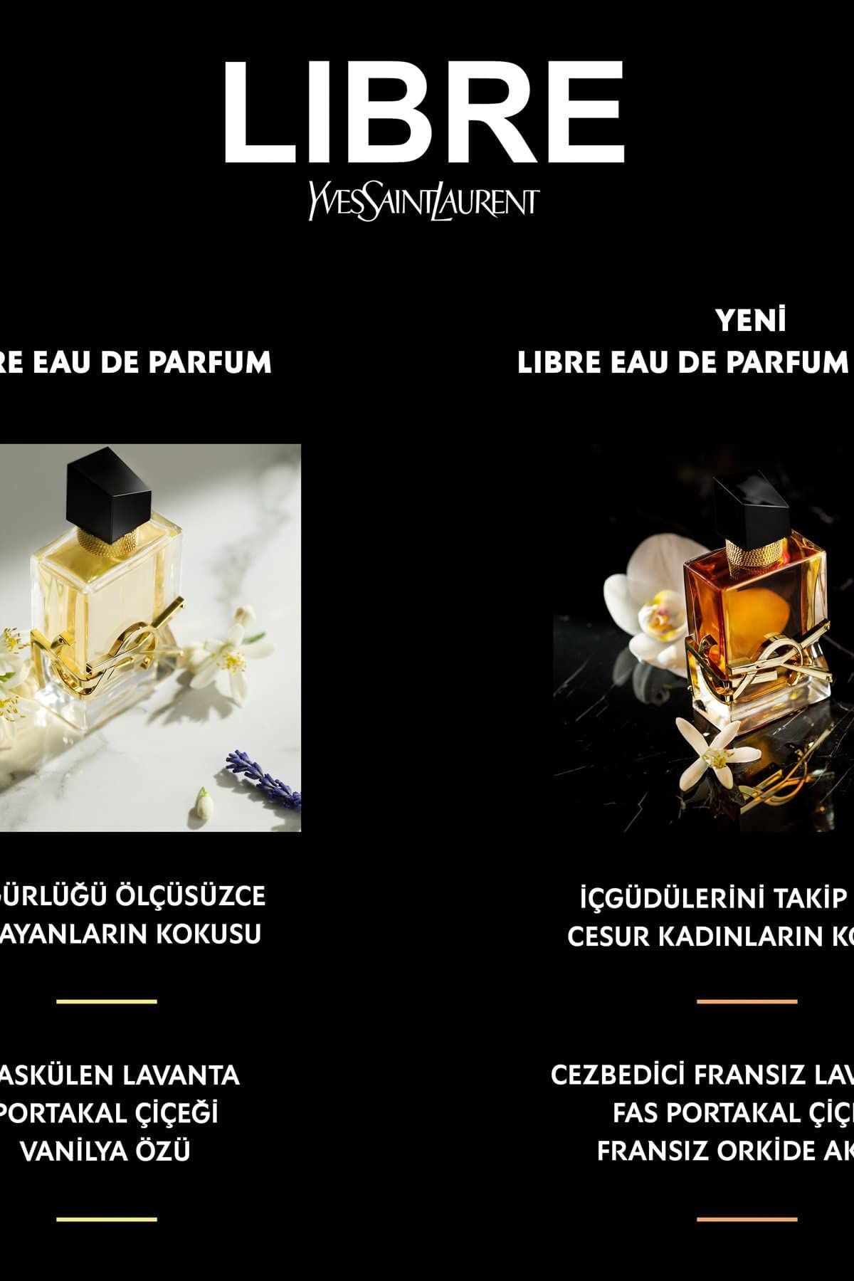 Zwei Flakons, links mit Lavendel, rechts mit Orchidee. Text in Türkisch.