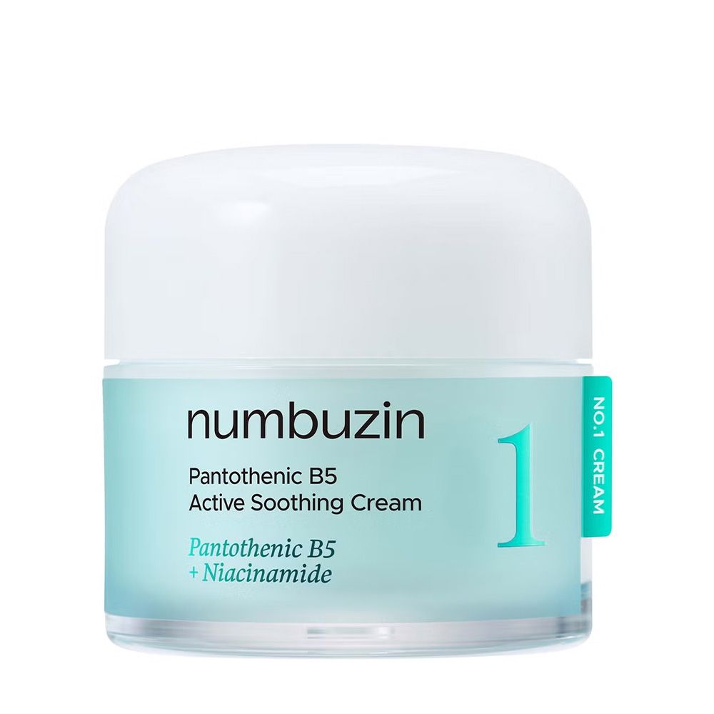 Numbuzin Nr. 1 Pantothenic B5 Active Soothing Cream in einem Glasbehälter.