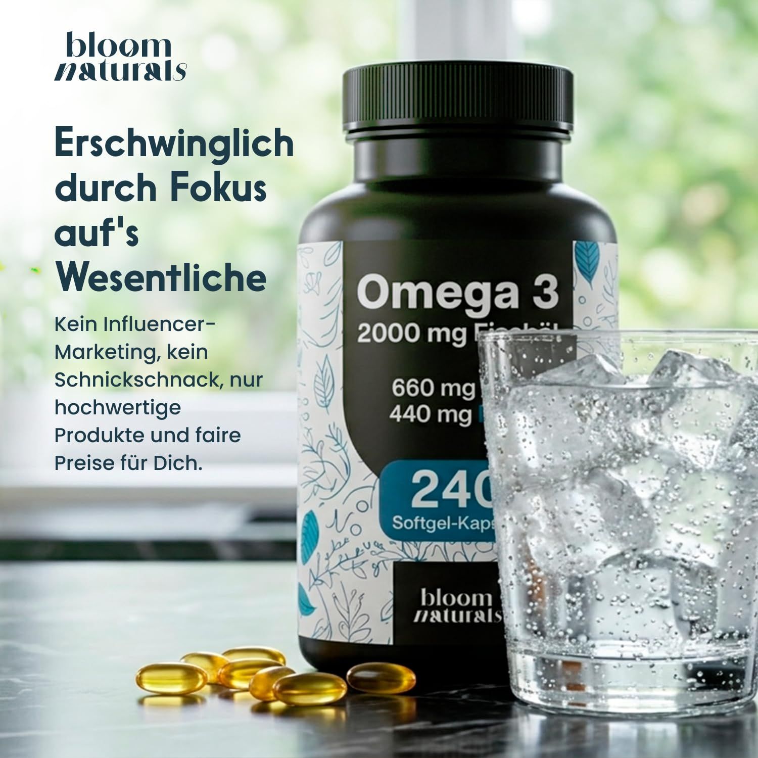 Omega 3 Fischöl - 240 Kapseln - 2000 mg Fischöl - 660 mg EPA & 440 mg DHA - Bloom Naturals