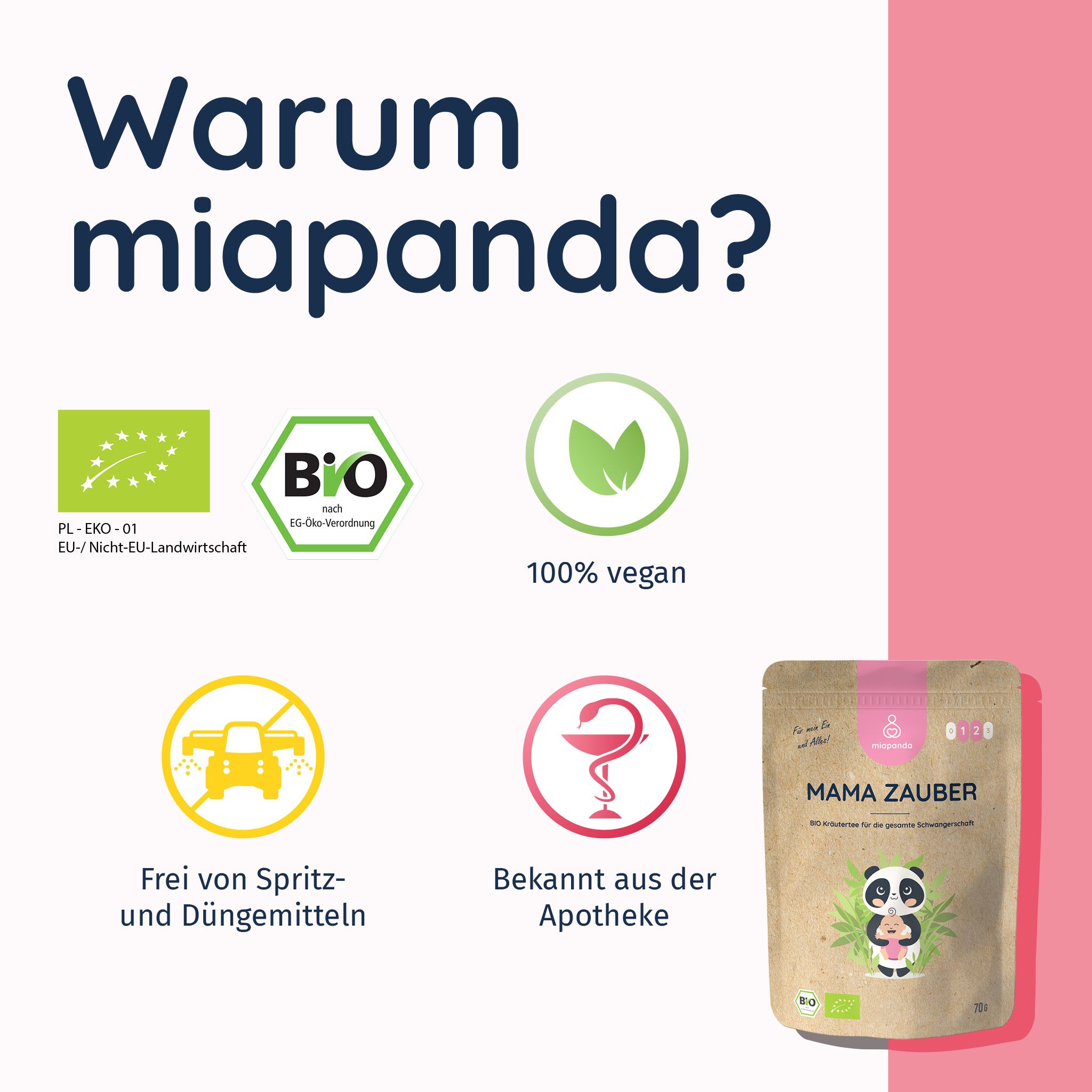 miapanda Mama Zauber - Schwangerschaftstee 100% BIO - mit  Frauenmantel, Schafgarbe, Johanniskraut