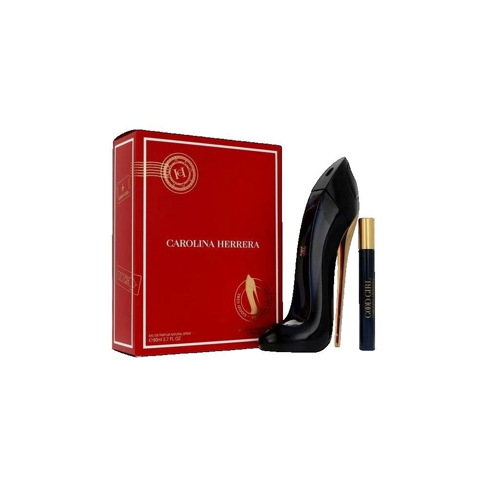 Carolina Herrera Good Girl Geschenkset mit Schuh-Parfümflakon und kleinem Rollerball.