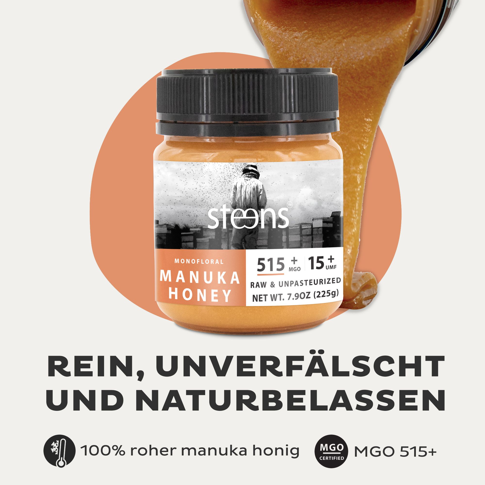 Steens MGO 515+ (Umf15+) Manuka Honig 225 g