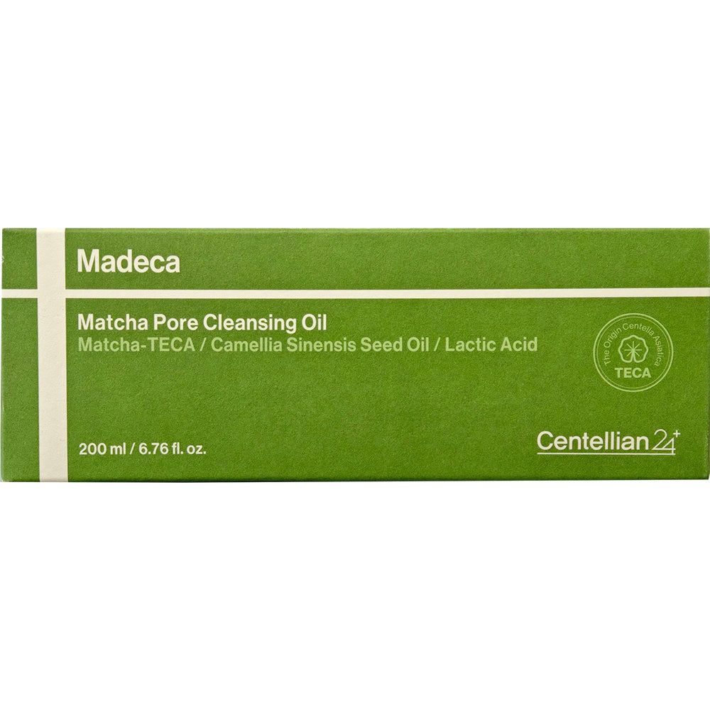 Grüne Produktverpackung für CENTELLIAN24 Madeca Matcha Pore Cleansing Oil, 200 ml.