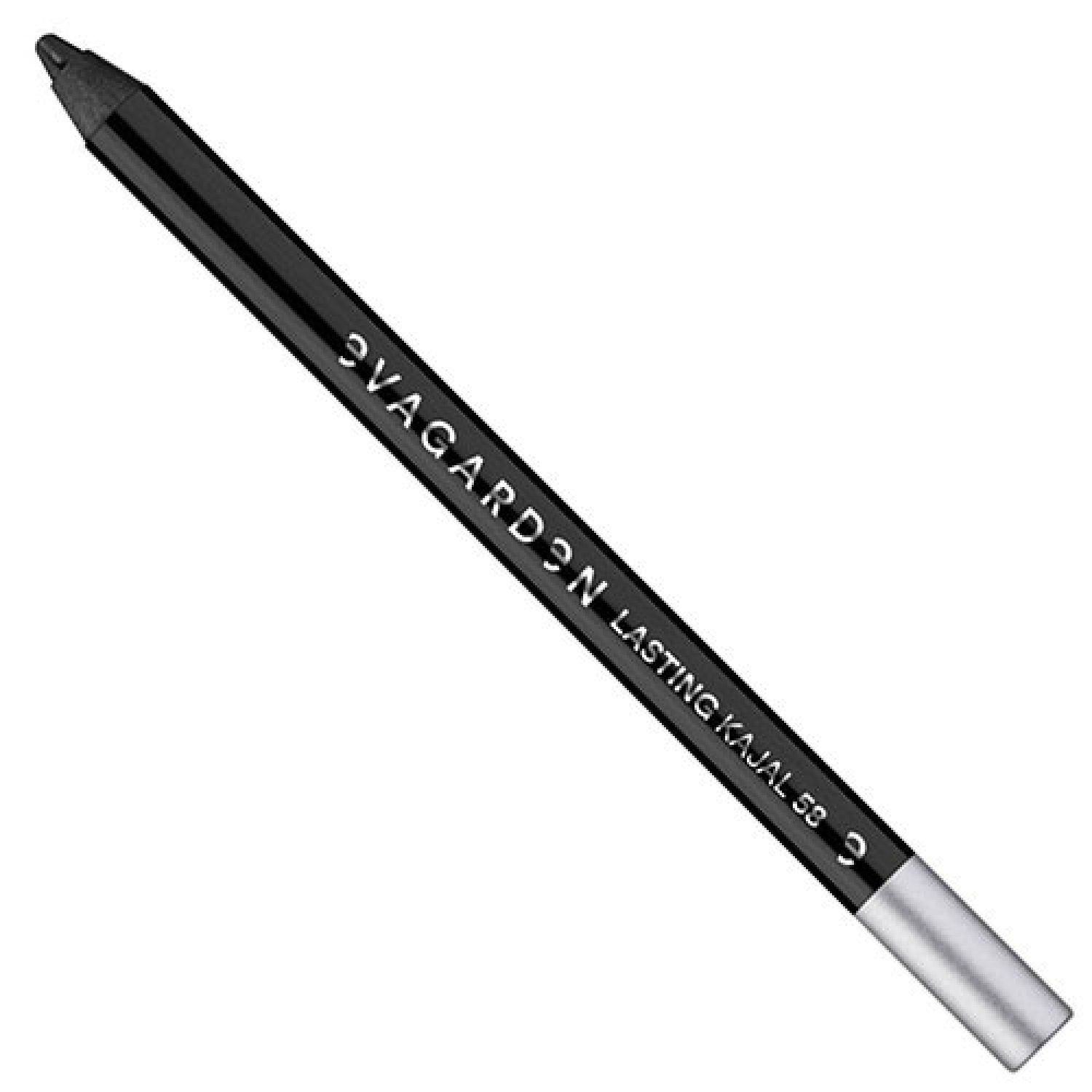 Schwarzer Kajalstift. Aufschrift: EVAGARDEN LASTING KAJAL 58. Silberfarbene Spitze.