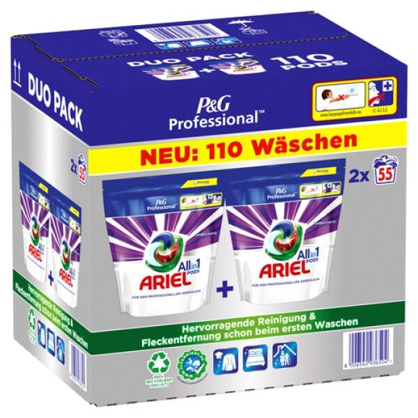 Ariel Professional All-in-1 Pods Color Waschmittel, 110 Waschladungen, (2 x 55 Kapseln), Ausgezeichn