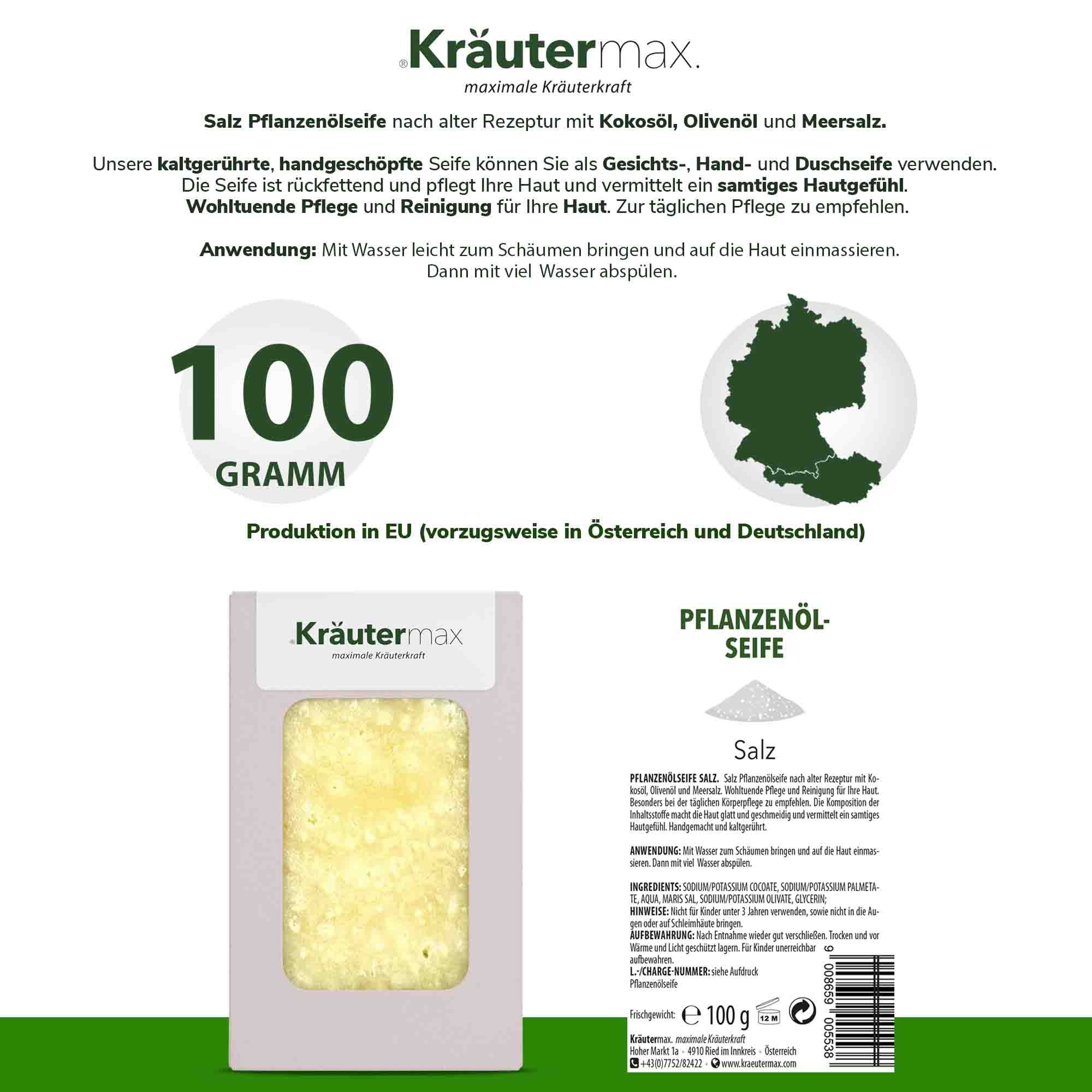 Kräutermax Pflanzenölseife Salz 100 g Seife