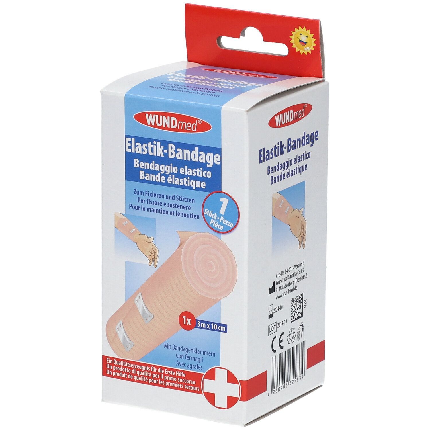 Elastik Bandage 10 cm x 3 m mit Bandageklammern