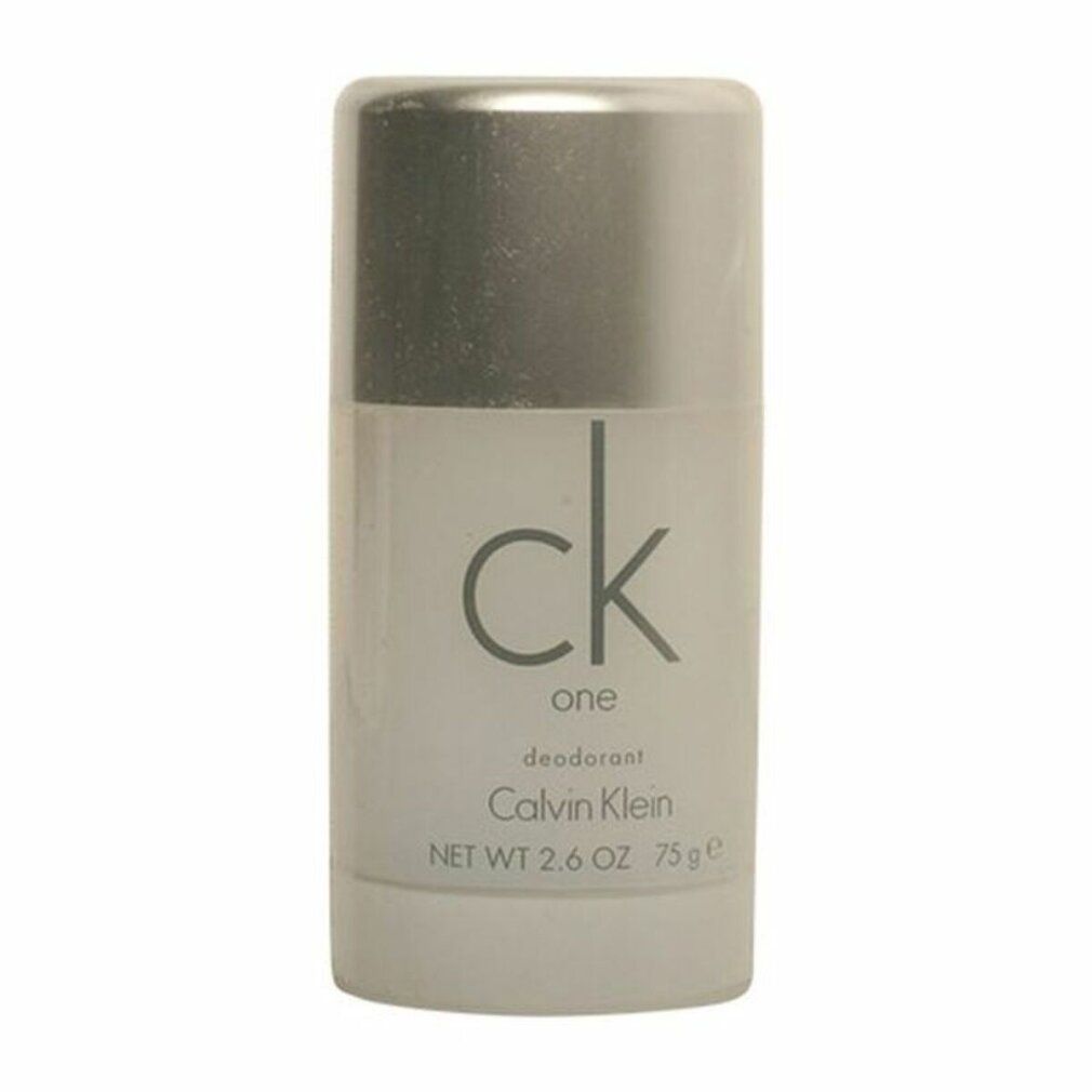 Deo-Stick Calvin Klein One, weißer Behälter mit silbernem Deckel. Schriftzug: ck one, Deodorant, Calvin Klein.