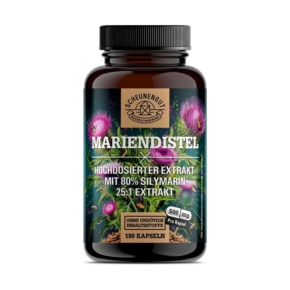 Braune Dose mit Mariendistel-Extrakt Kapseln, 180 Stück.
