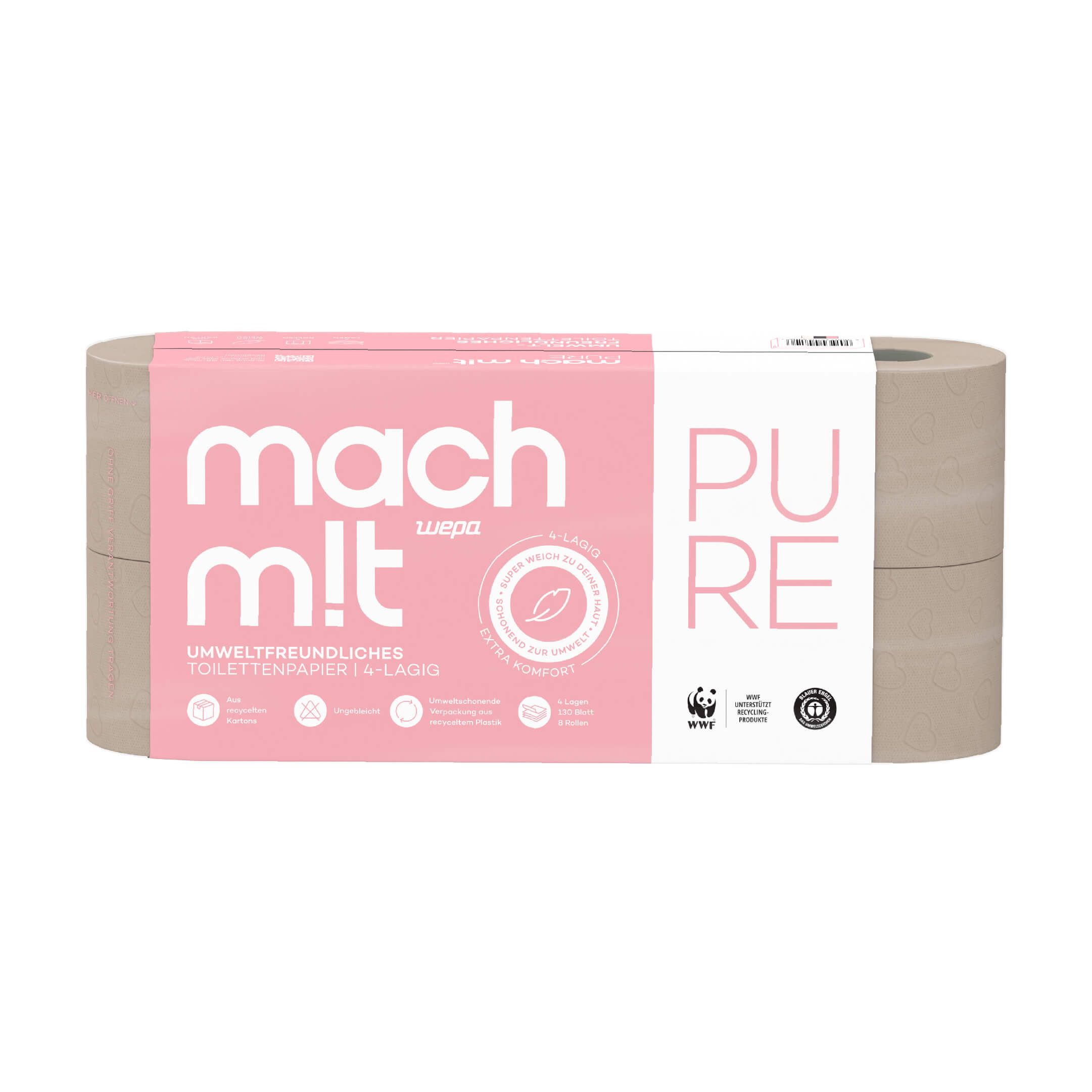 mach m!t PURE Toilettenpapier 4-lagig aus recyceltem Karton