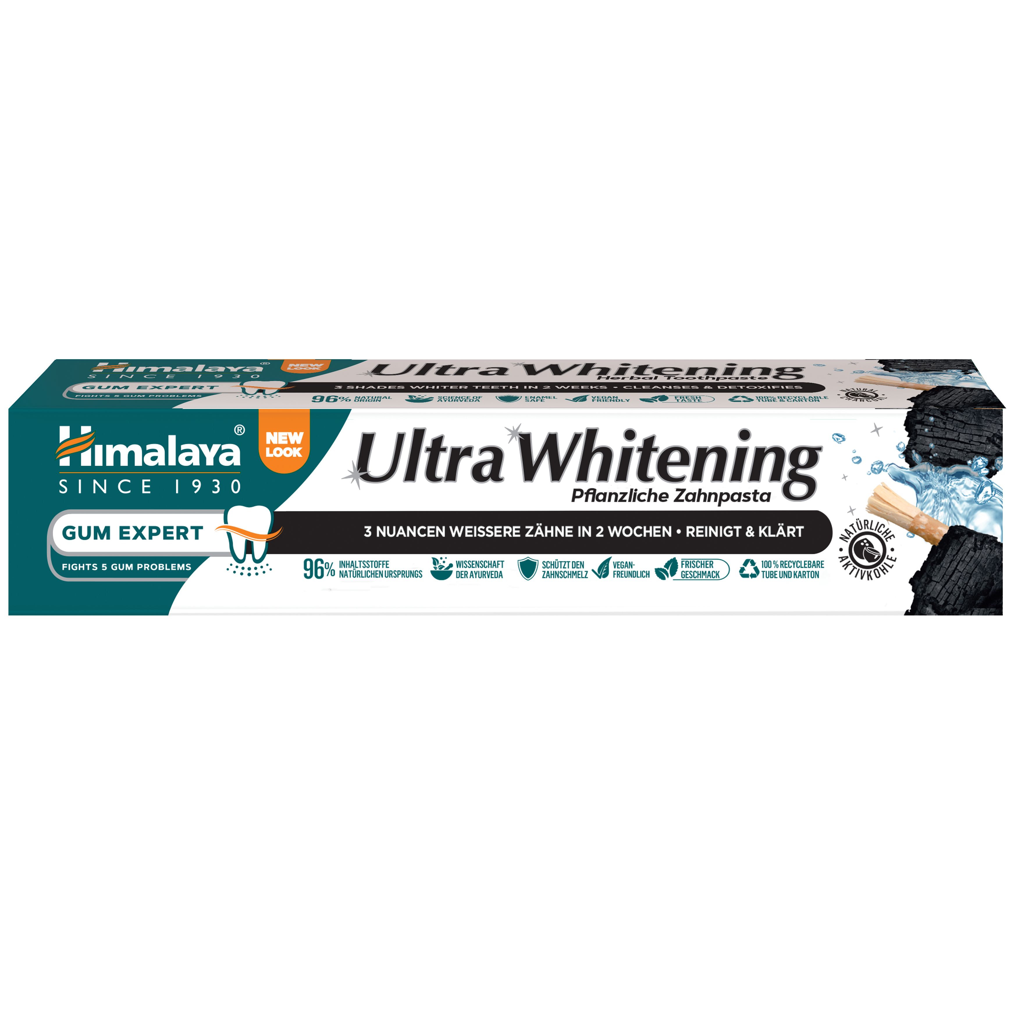 Himalaya Ultra Whitening Kräuter-Zahnpasta Vegane Formel mit Holzkohle 10x75ml - Bild 3