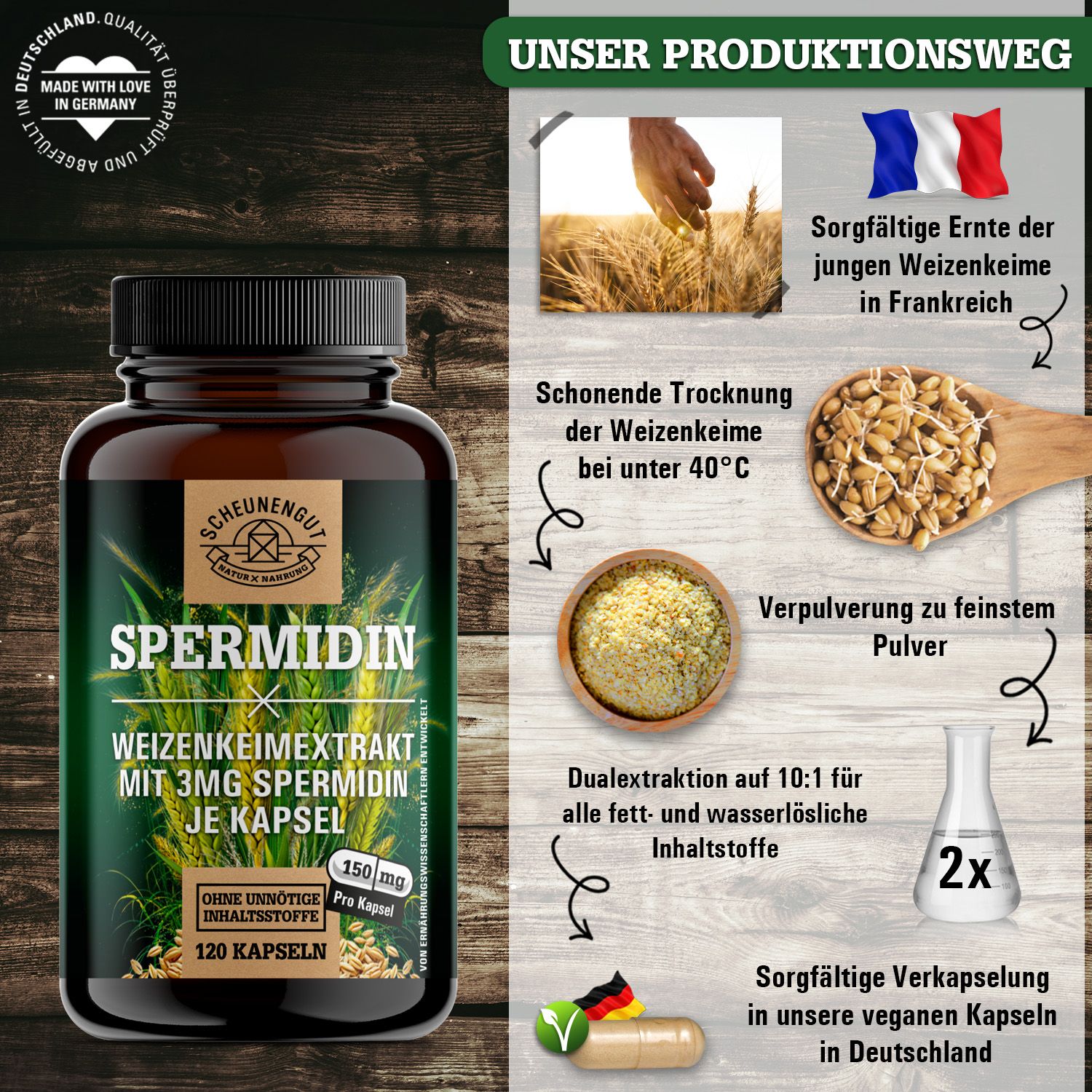 Scheunengut® Spermidin 3mg | aus Weizenkeimen 120 St Kapseln