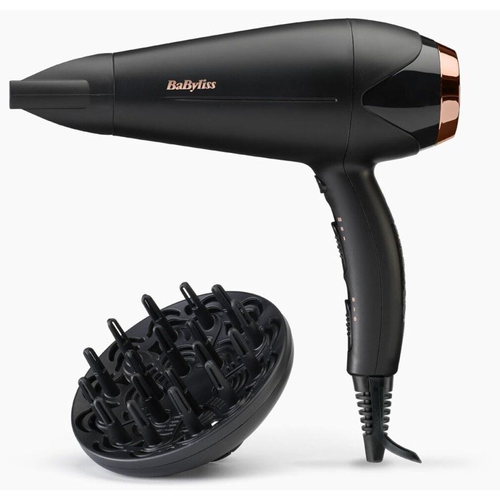 Schwarzer Haartrockner mit bronzefarbenen Akzenten und Diffusor. Marke BaByliss.