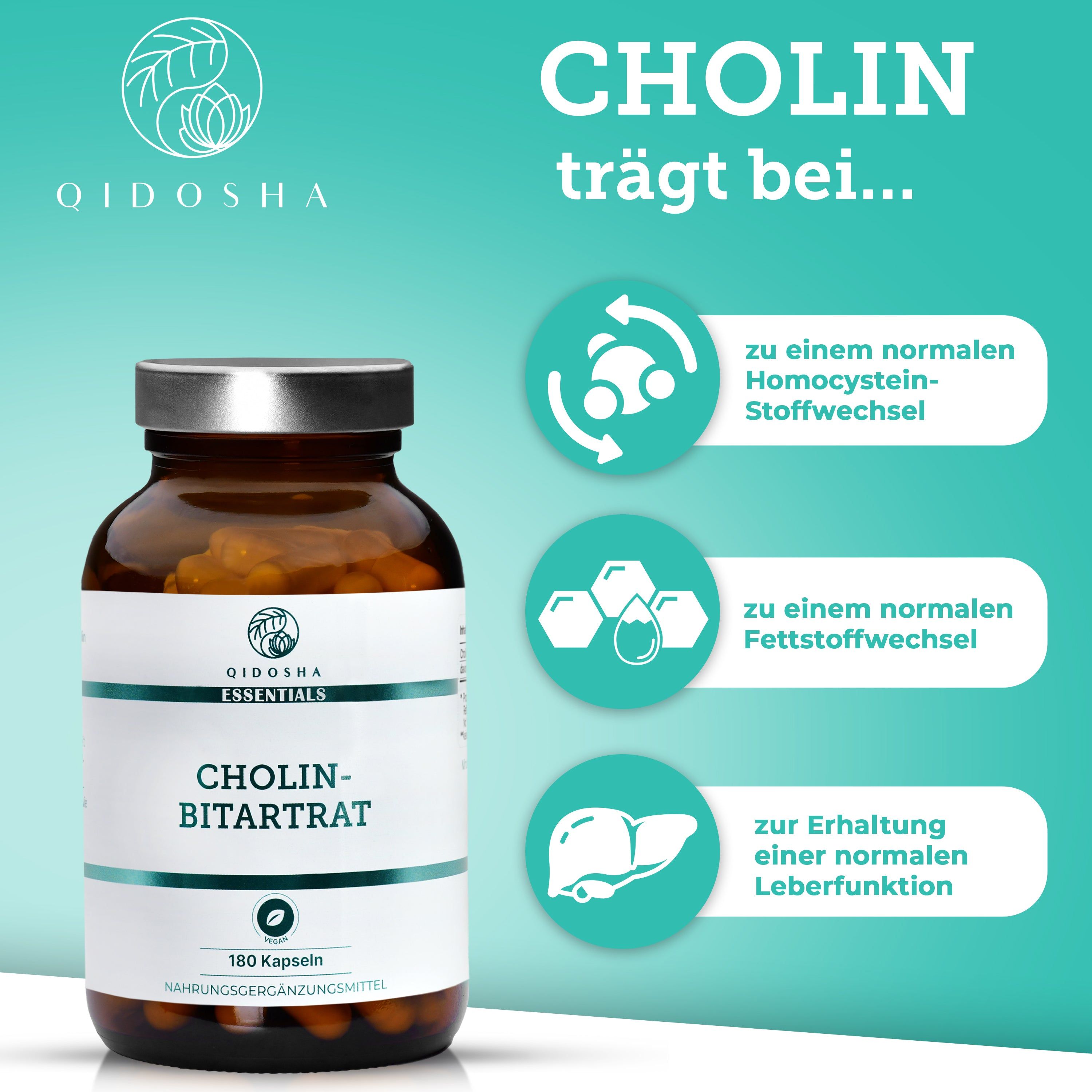QIDOSHA Cholin als Cholin-Bitartrat // NEU: höhere Wirkstoffmenge