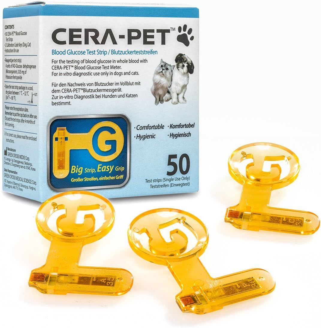 Cera-Pet Blutzuckerteststreifen für Haustiere (Hunde und Katzen) - Heimtest zur Diabetes-Messung 50 St